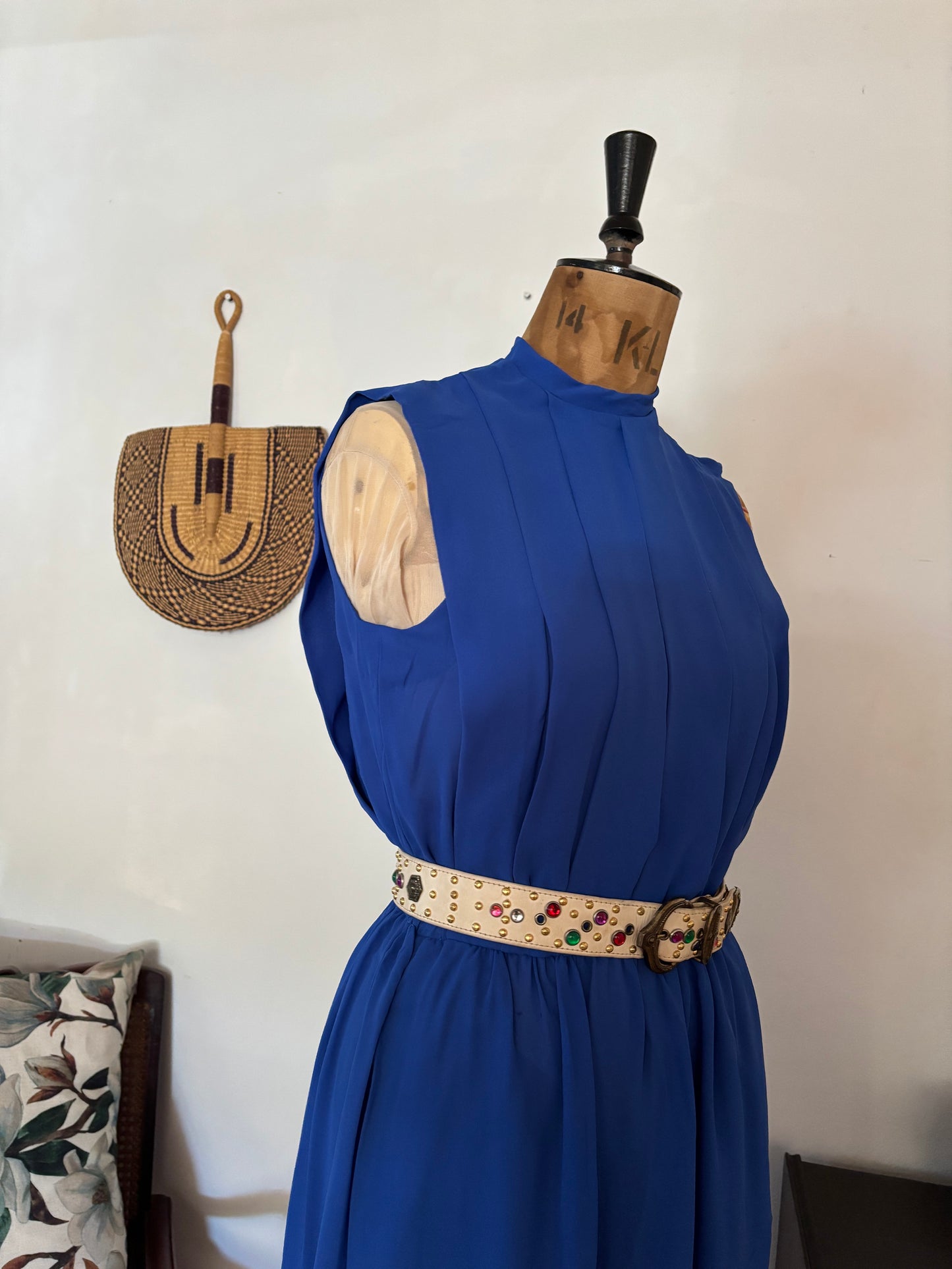 Royal Blue Vintage Panel Chiffon Dress