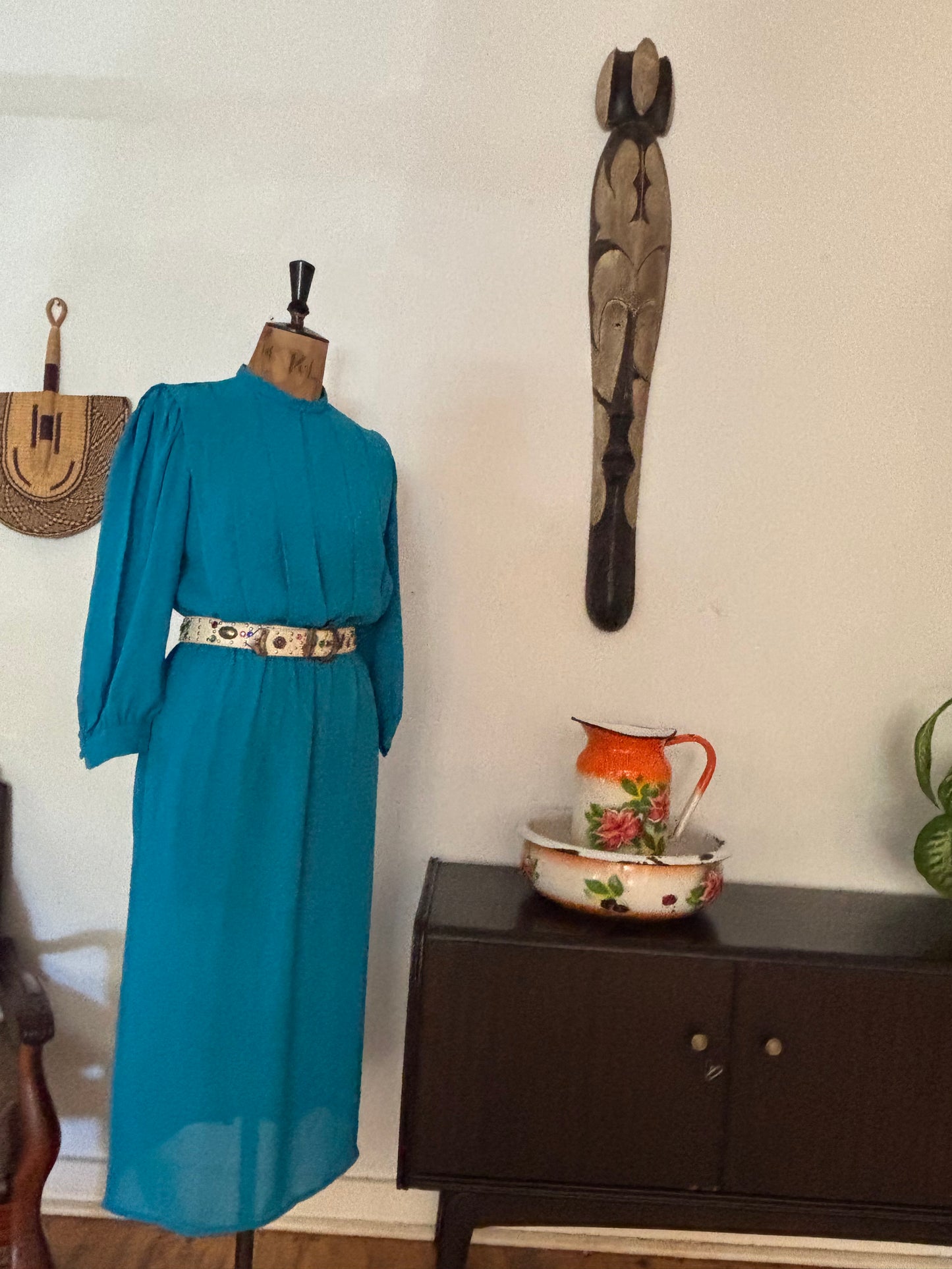 Teal Chiffon Vintage Panel Dress