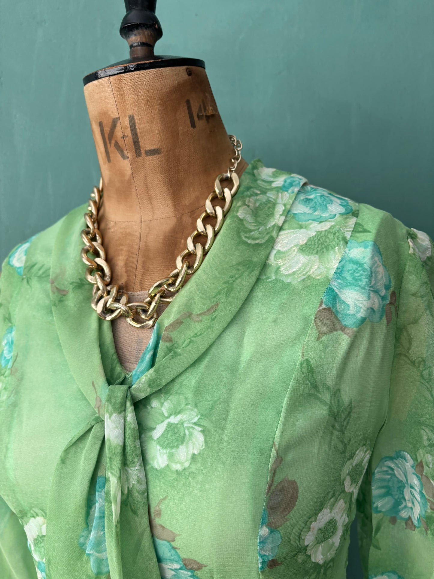 Green 70s Organza Vintage Dress