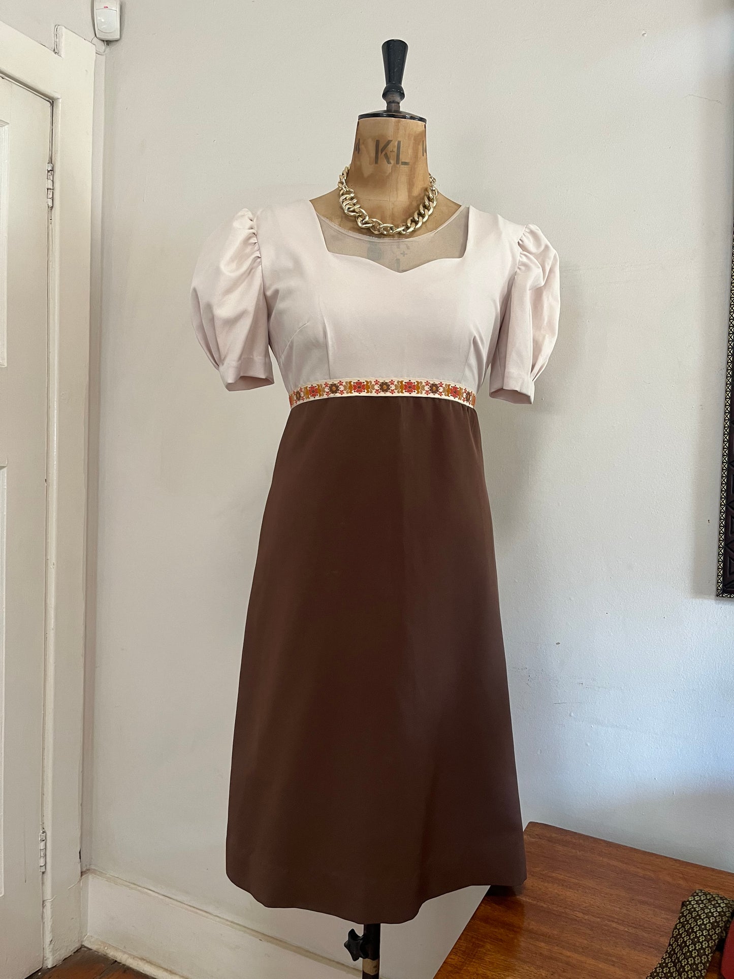 Cream & Brown Vintage Dress