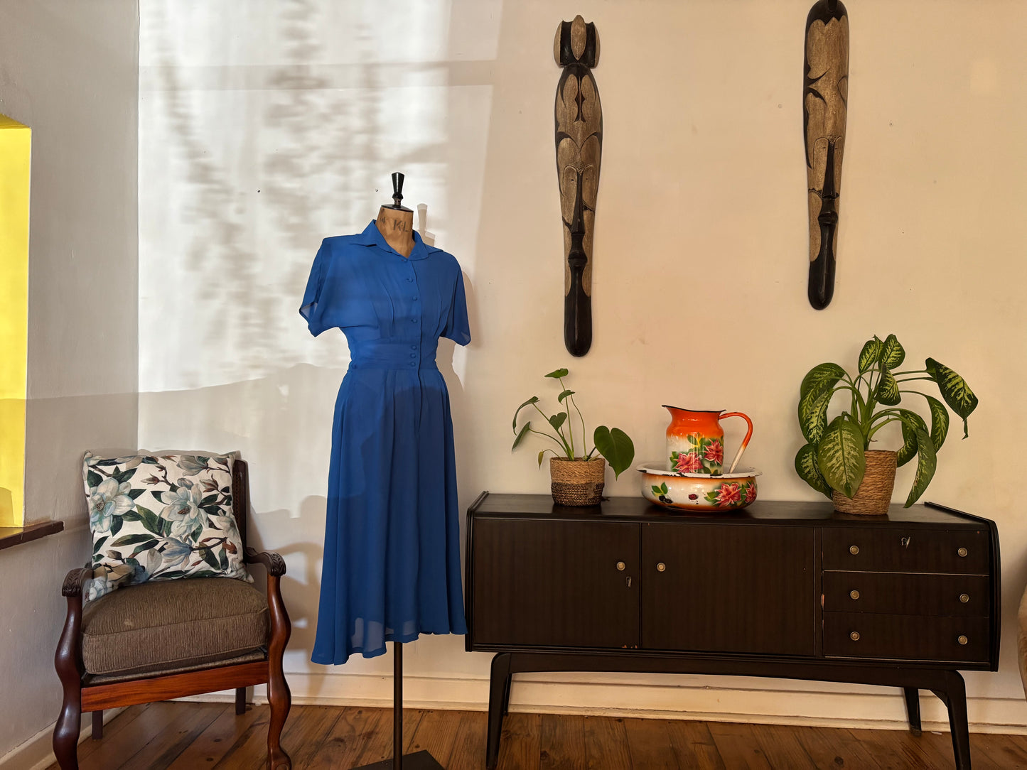 Royal Blue Chiffon Waisted Dress