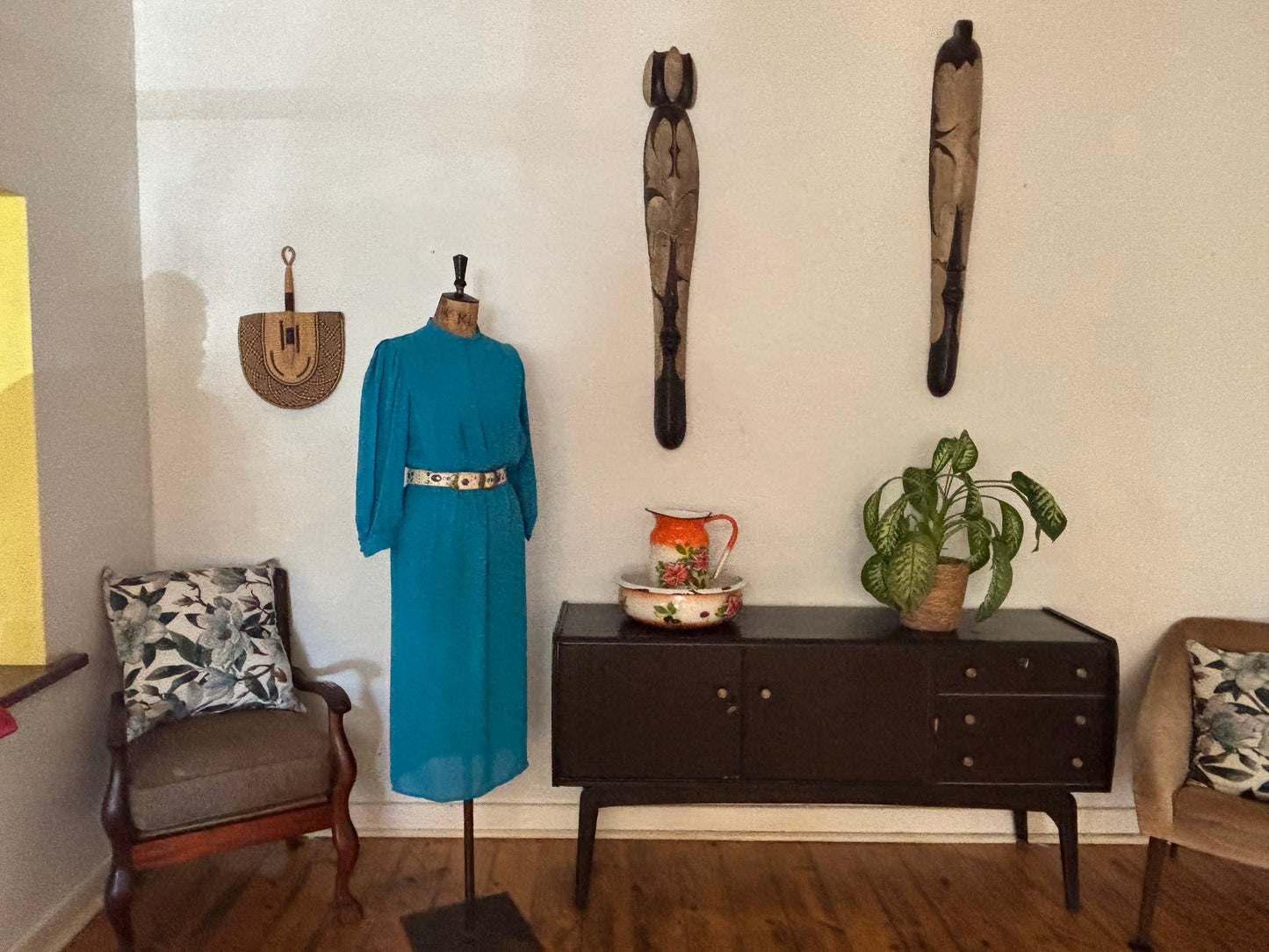 Teal Chiffon Vintage Panel Dress