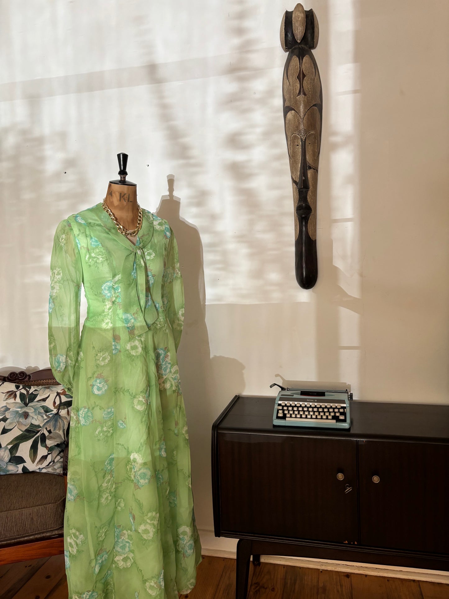 Green 70s Organza Vintage Dress