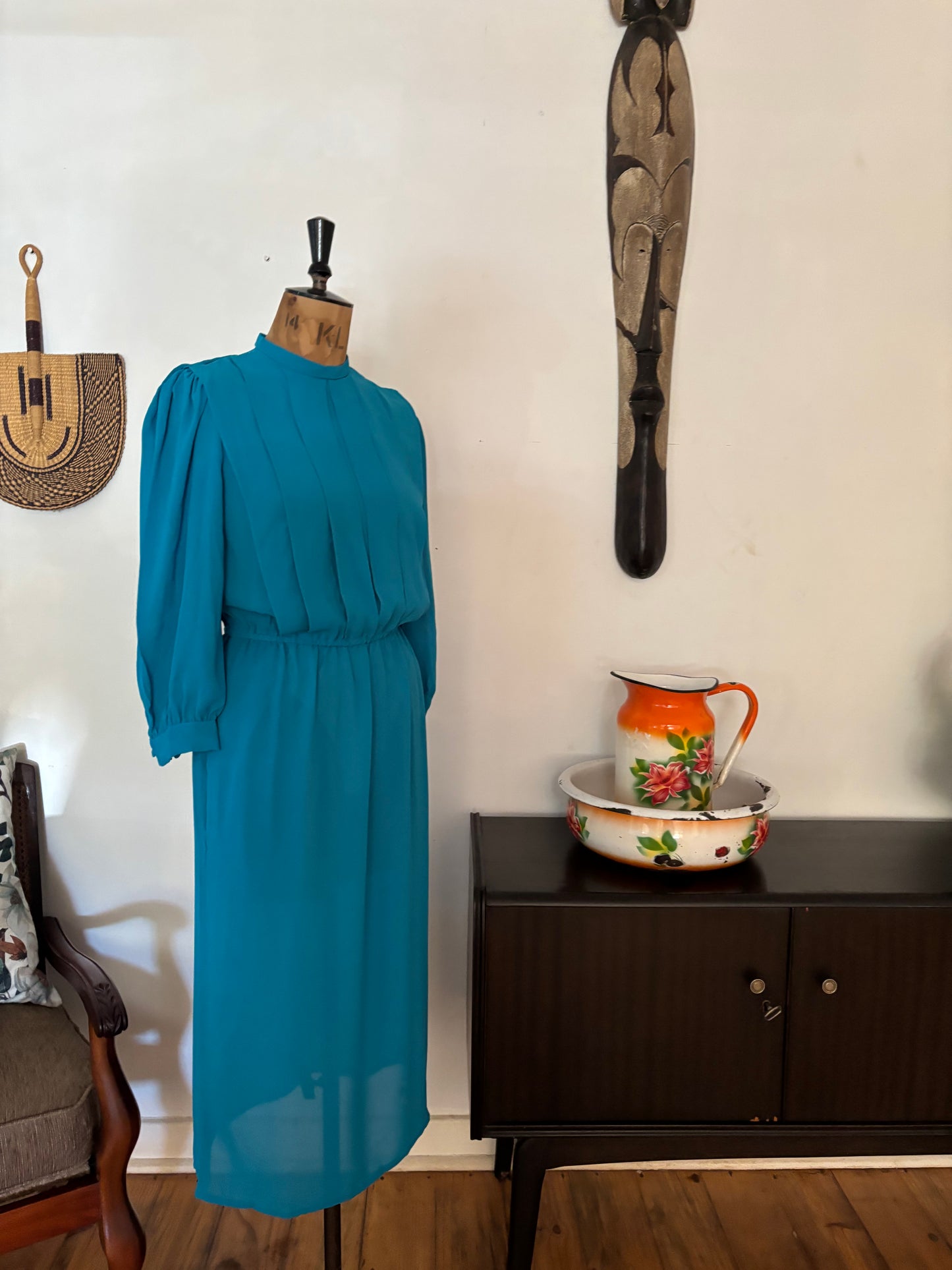 Teal Chiffon Vintage Panel Dress