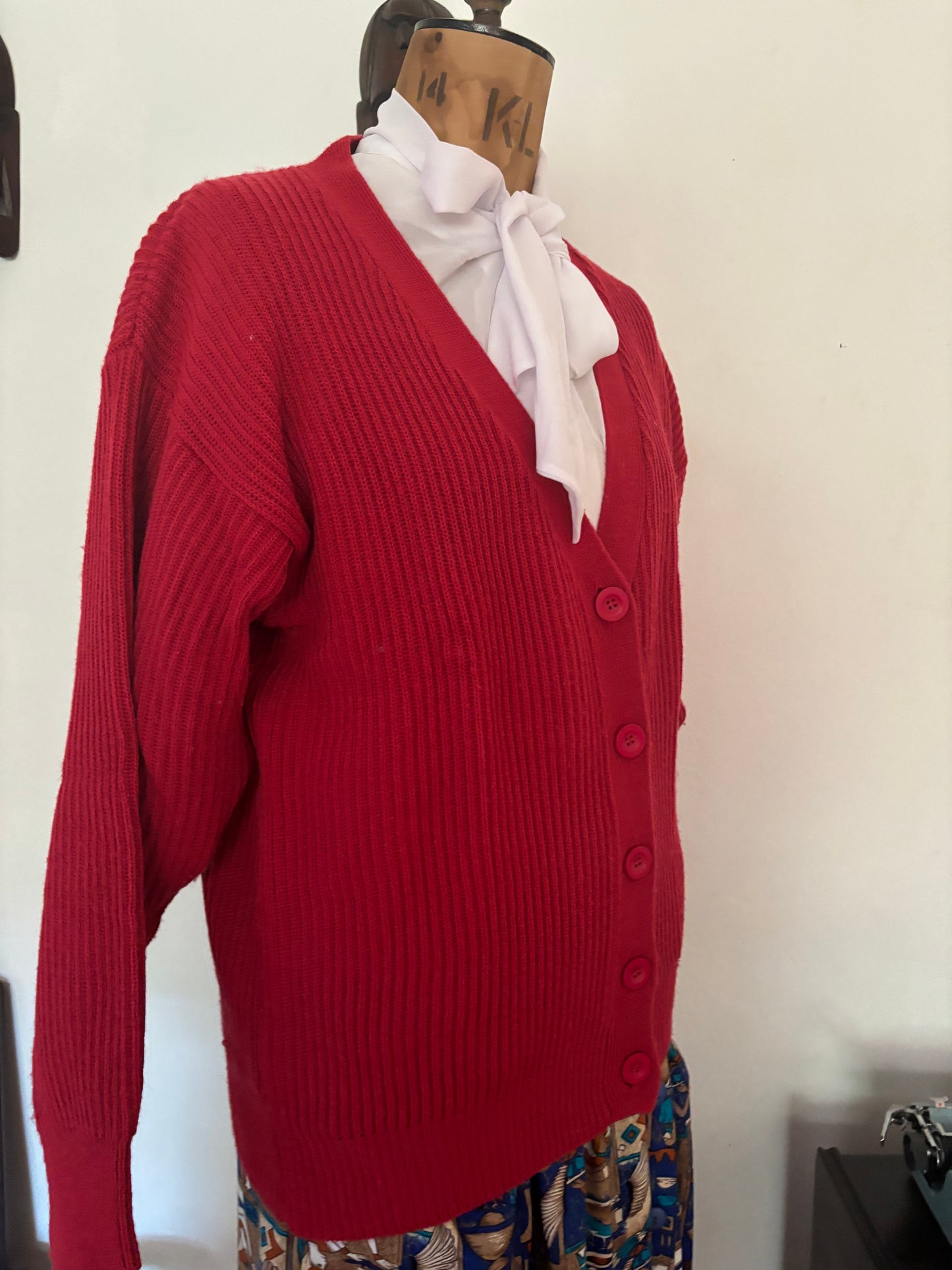 Red Ribbed Vintage Cardigan