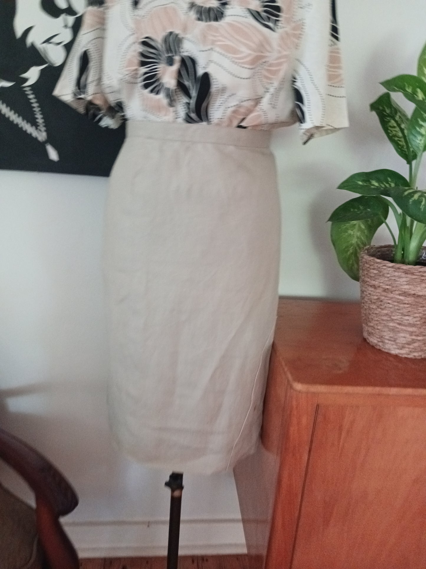 Linen Grey Pencil Skirt