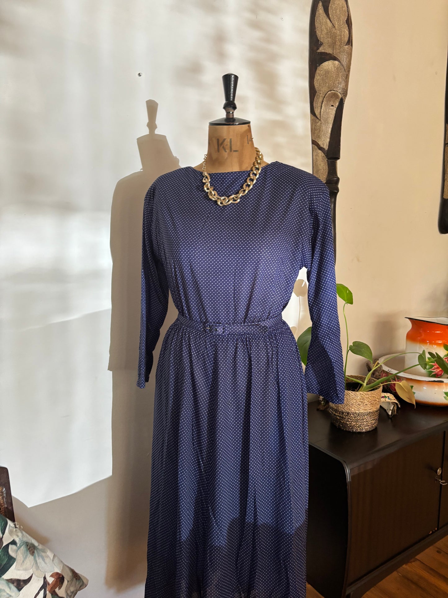 Navy Polkadot Vintage Dress