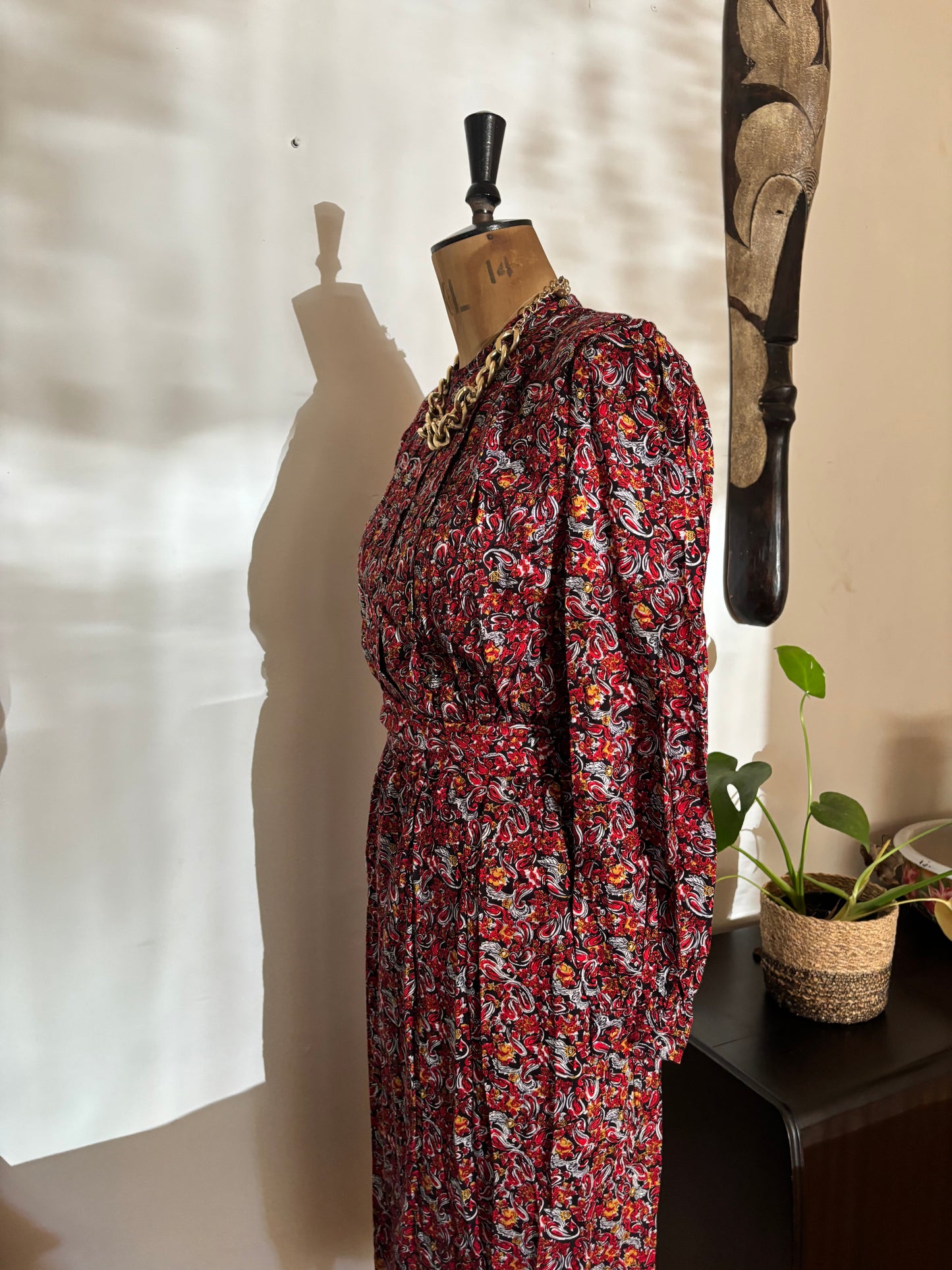 Burgundy Paisley Print Vintage Dress