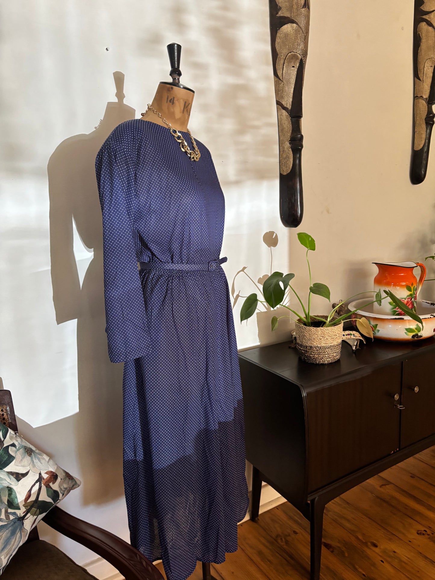 Navy Polkadot Vintage Dress