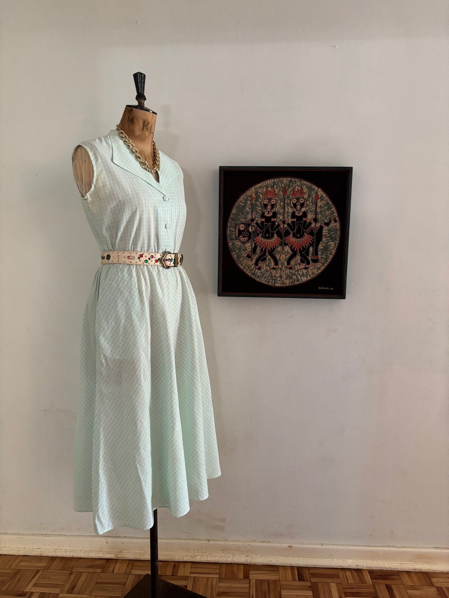 Teal Striped Vintage Collar Dress