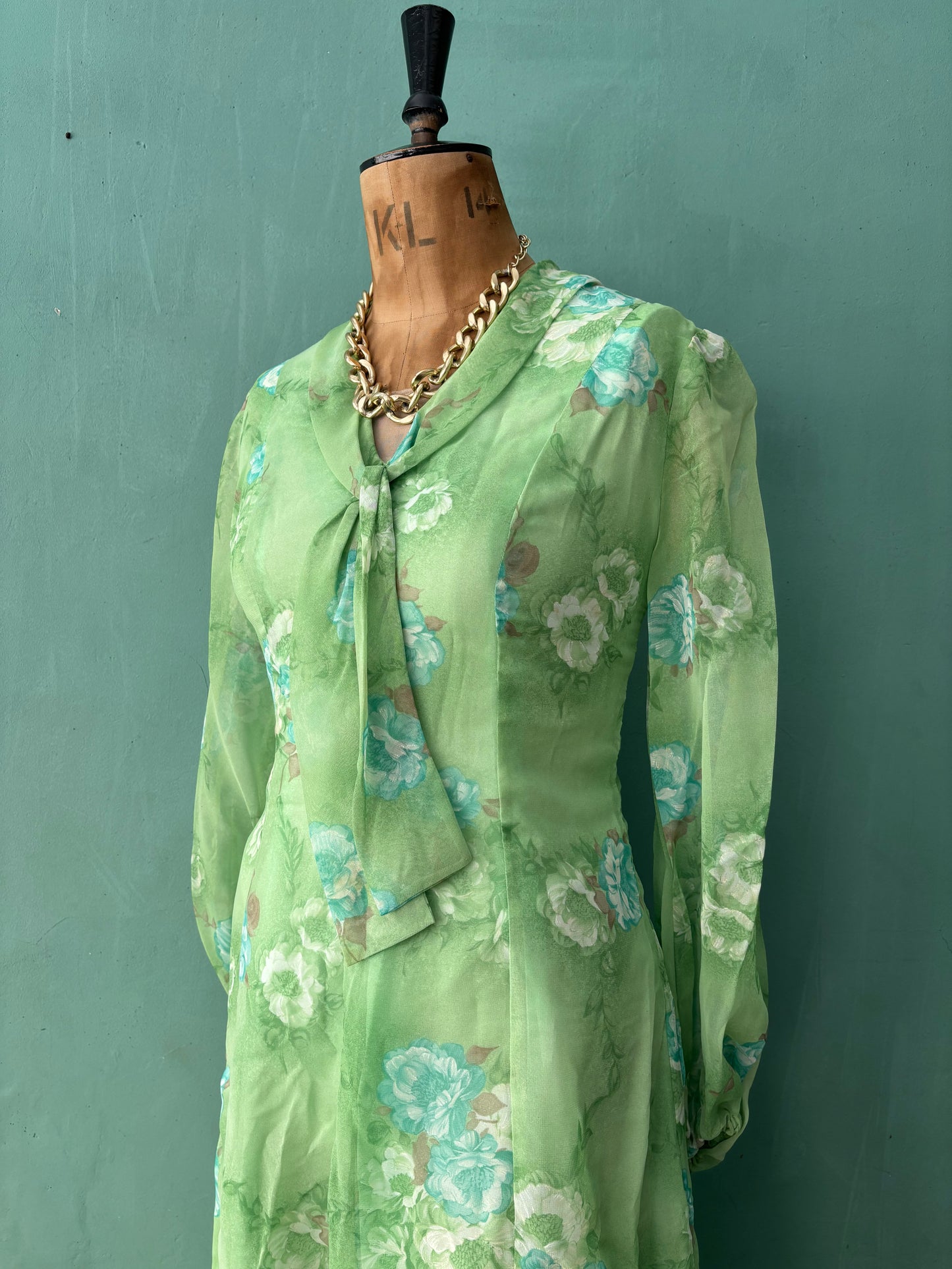 Green 70s Organza Vintage Dress