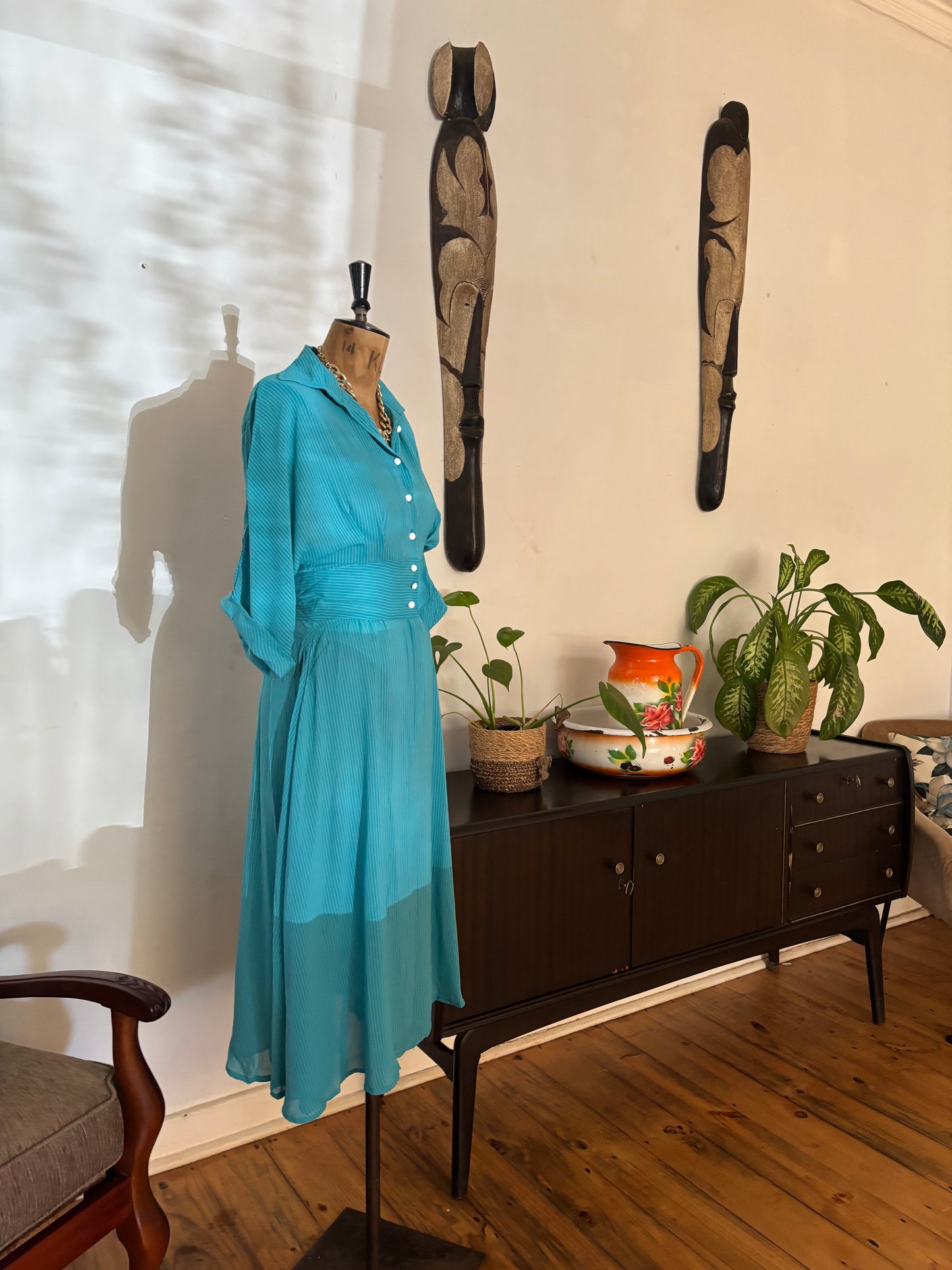 Teal Chiffon Vintage Dress