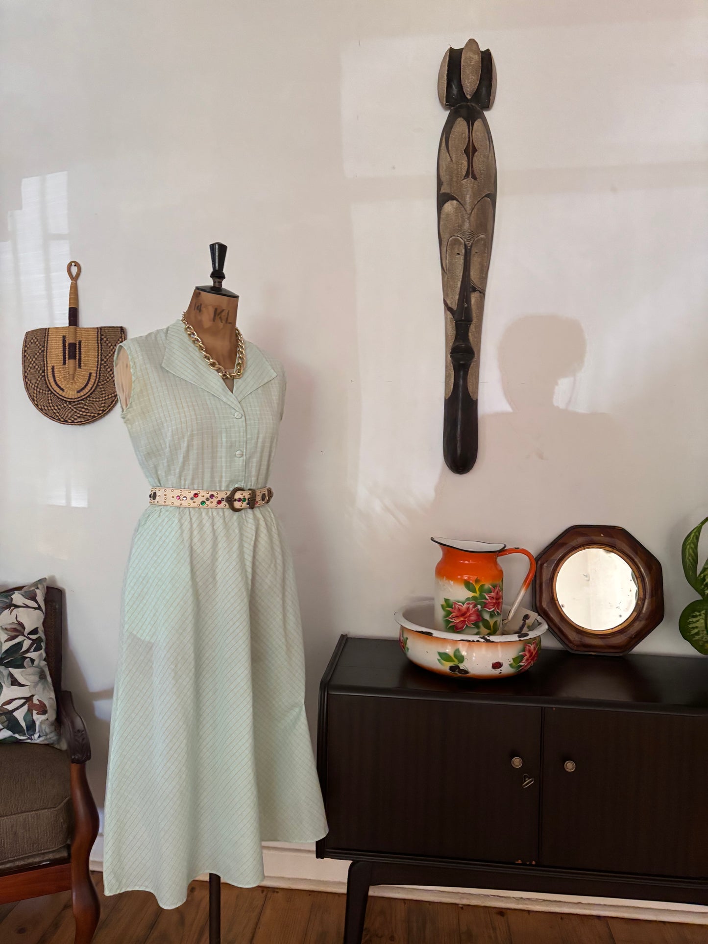 Teal Striped Vintage Collar Dress