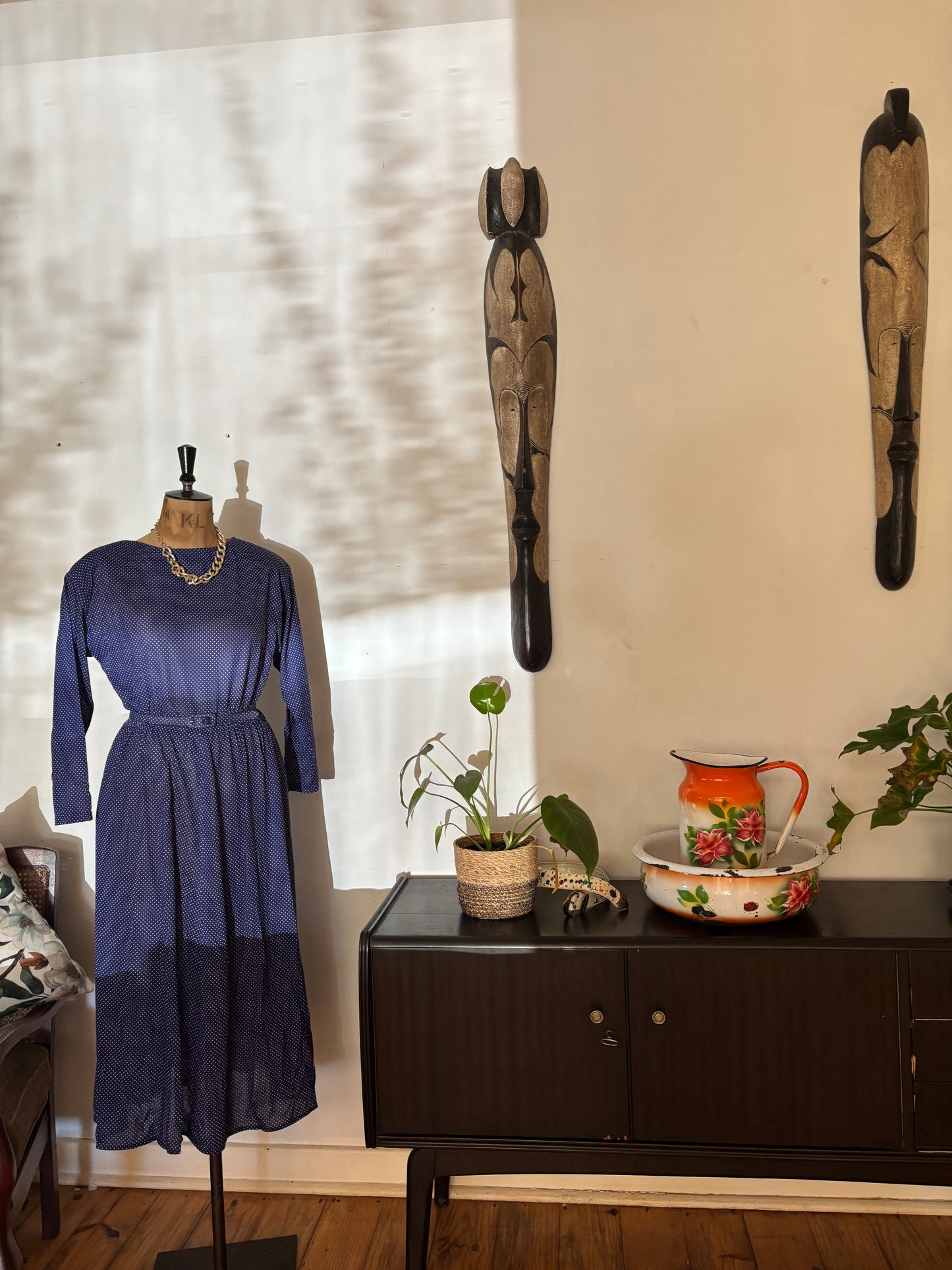 Navy Polkadot Vintage Dress