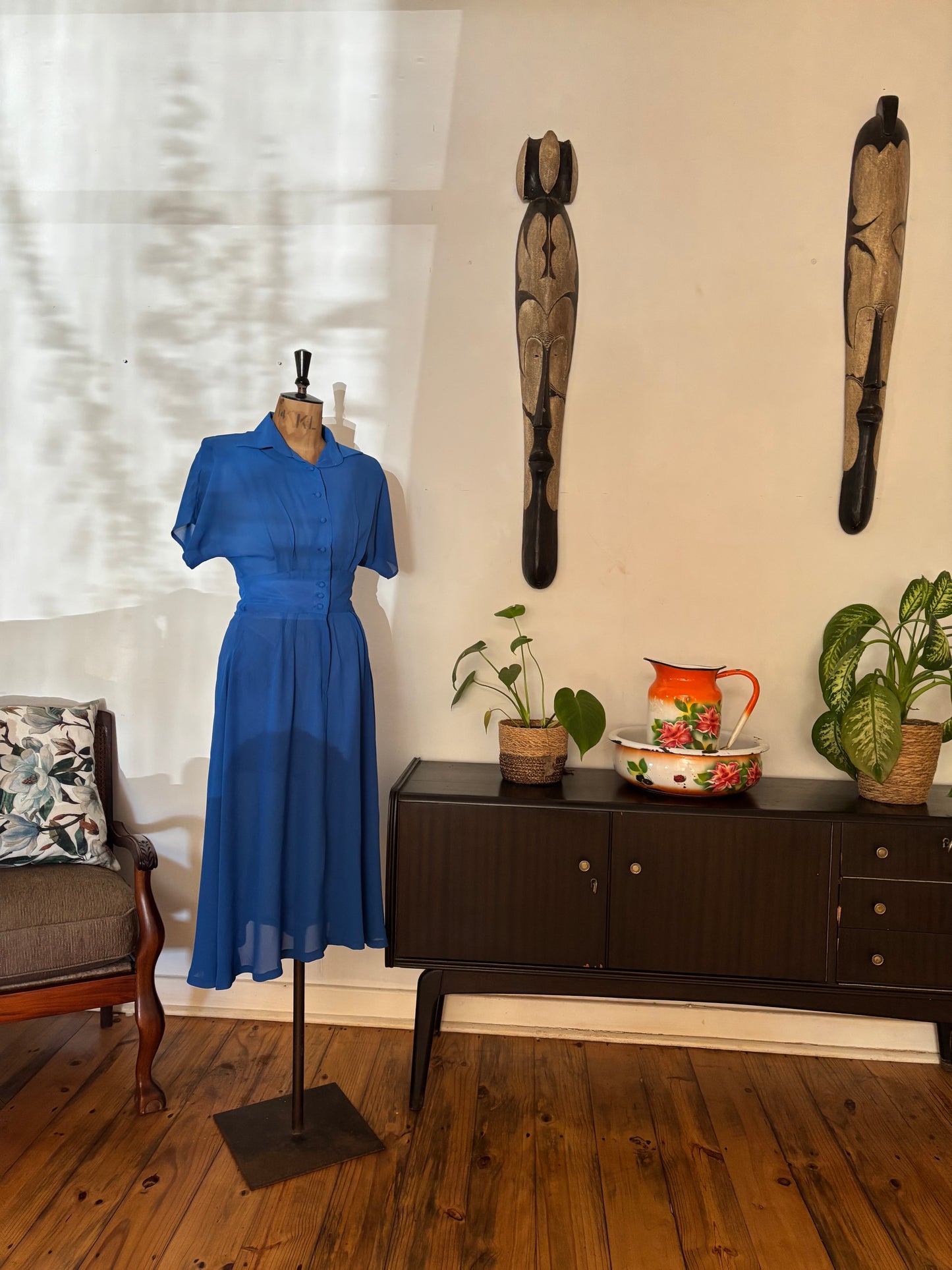 Royal Blue Chiffon Waisted Dress