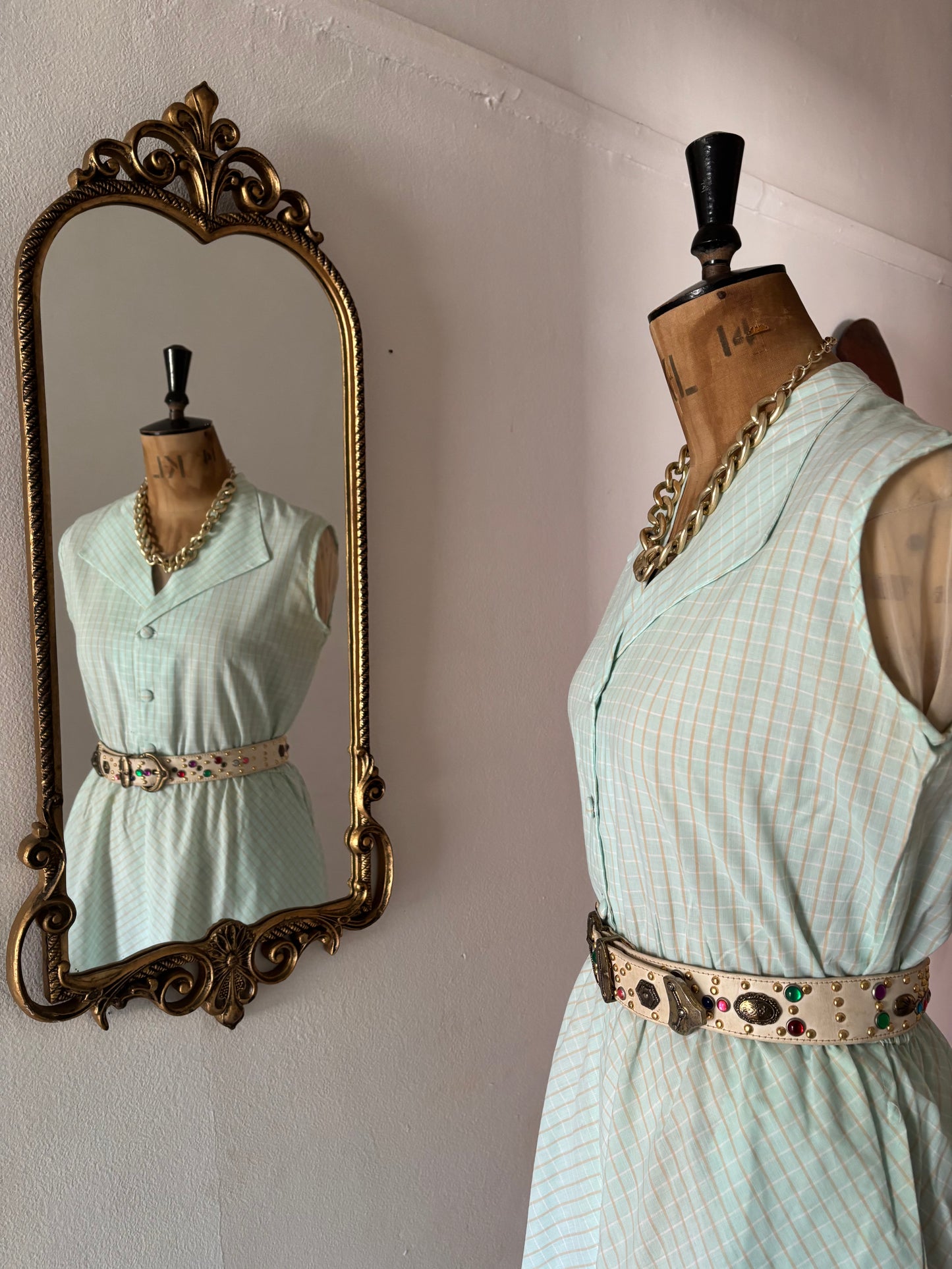 Teal Striped Vintage Collar Dress