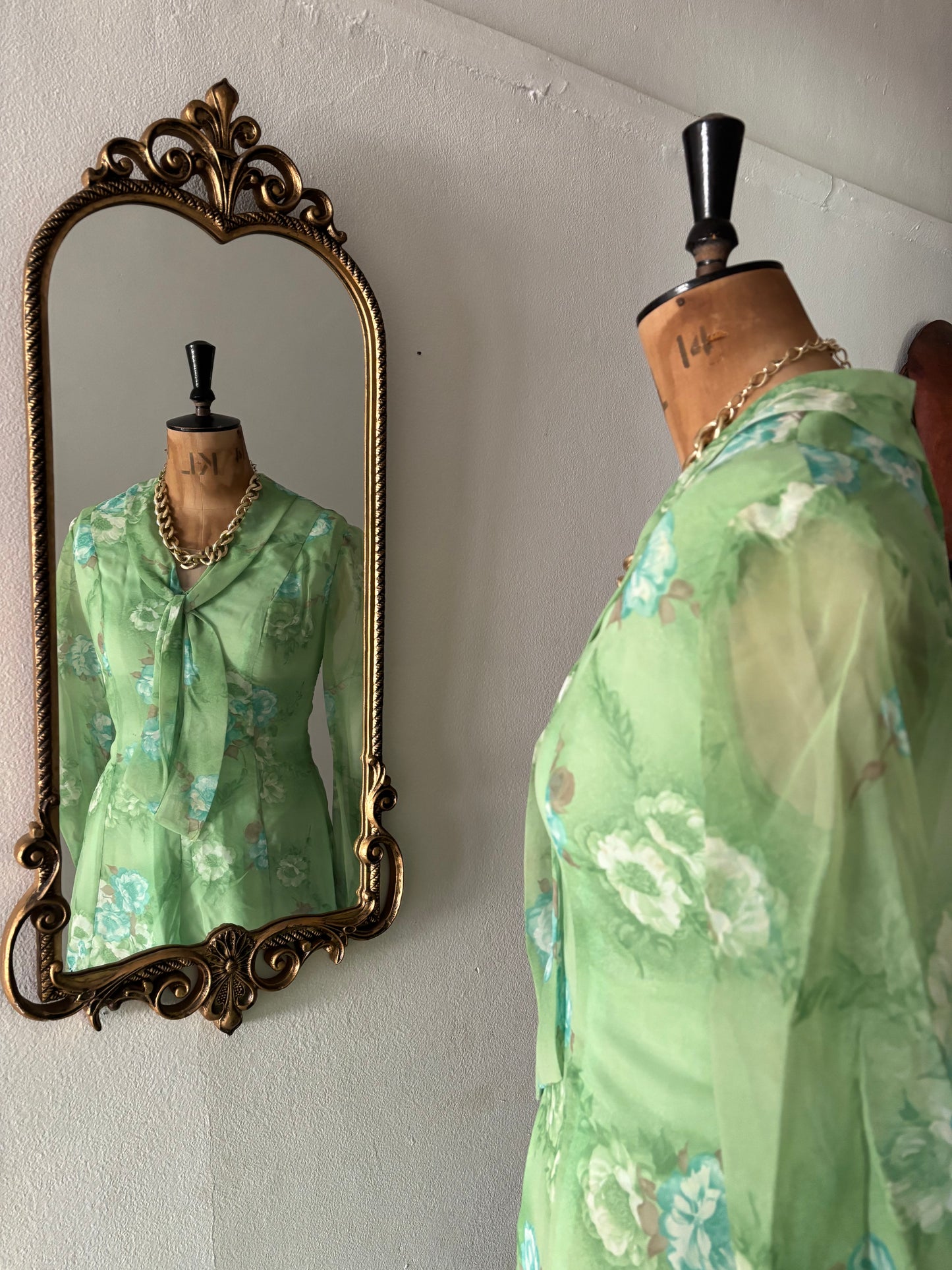 Green 70s Organza Vintage Dress