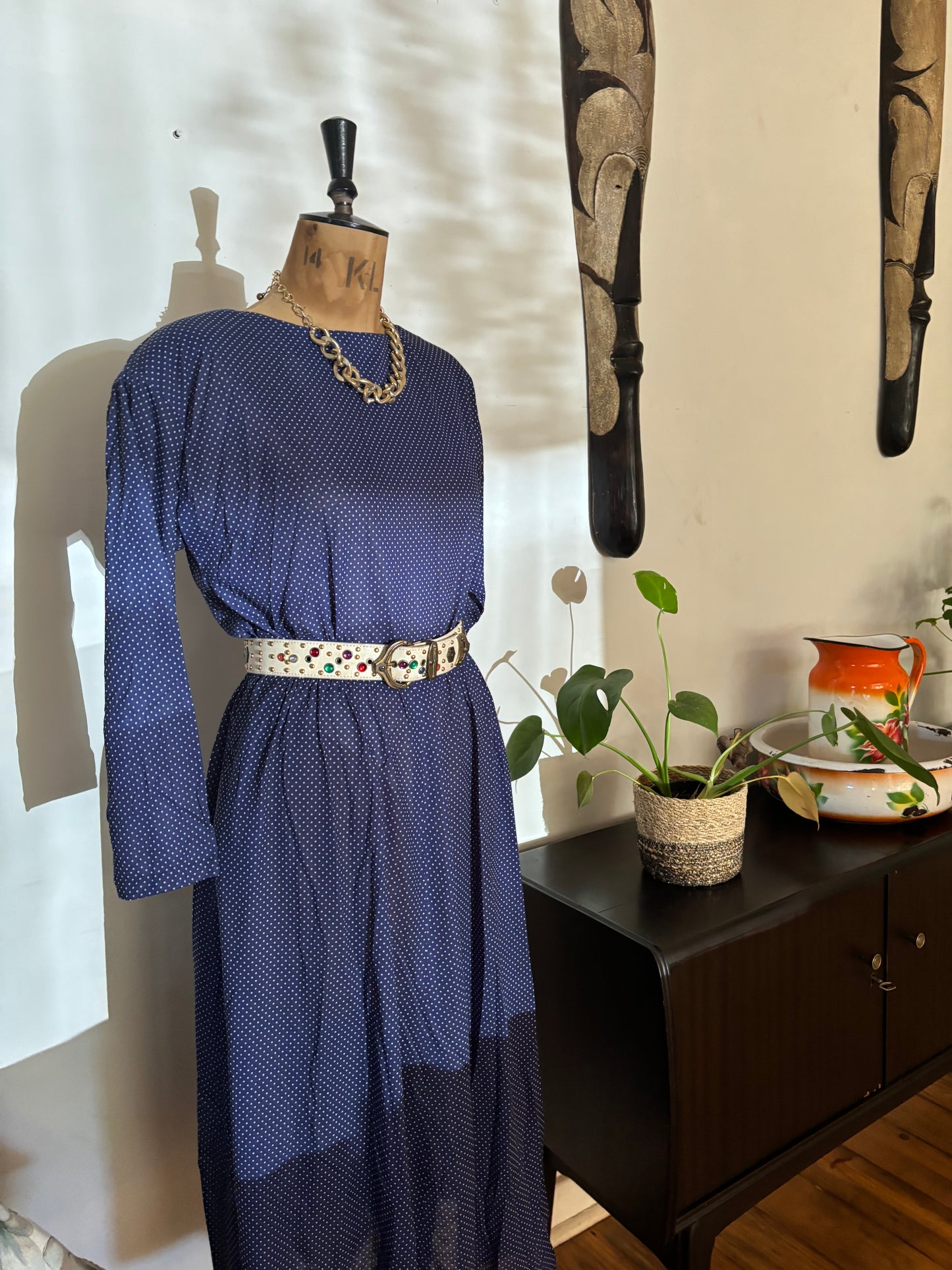 Navy Polkadot Vintage Dress