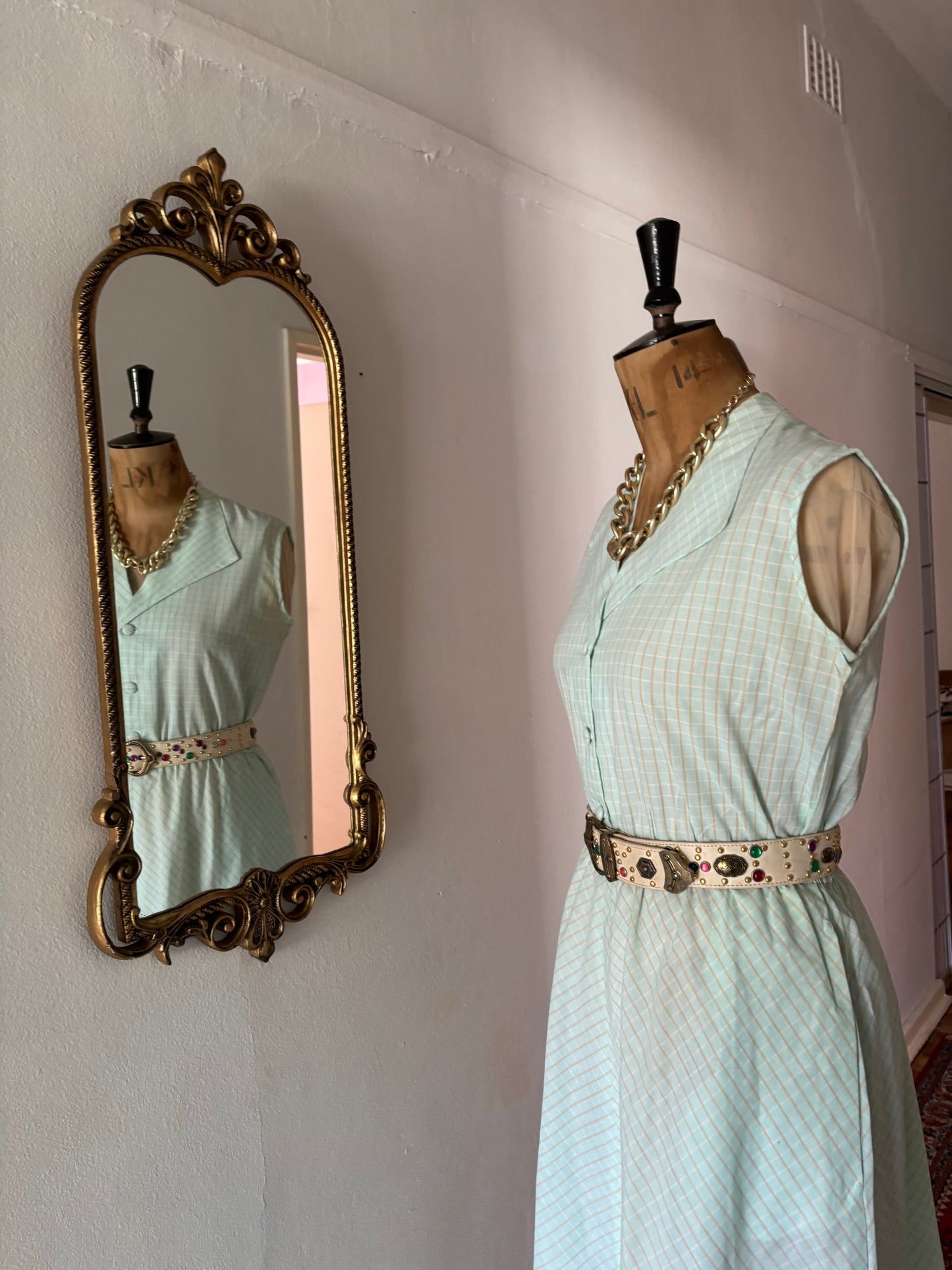 Teal Striped Vintage Collar Dress