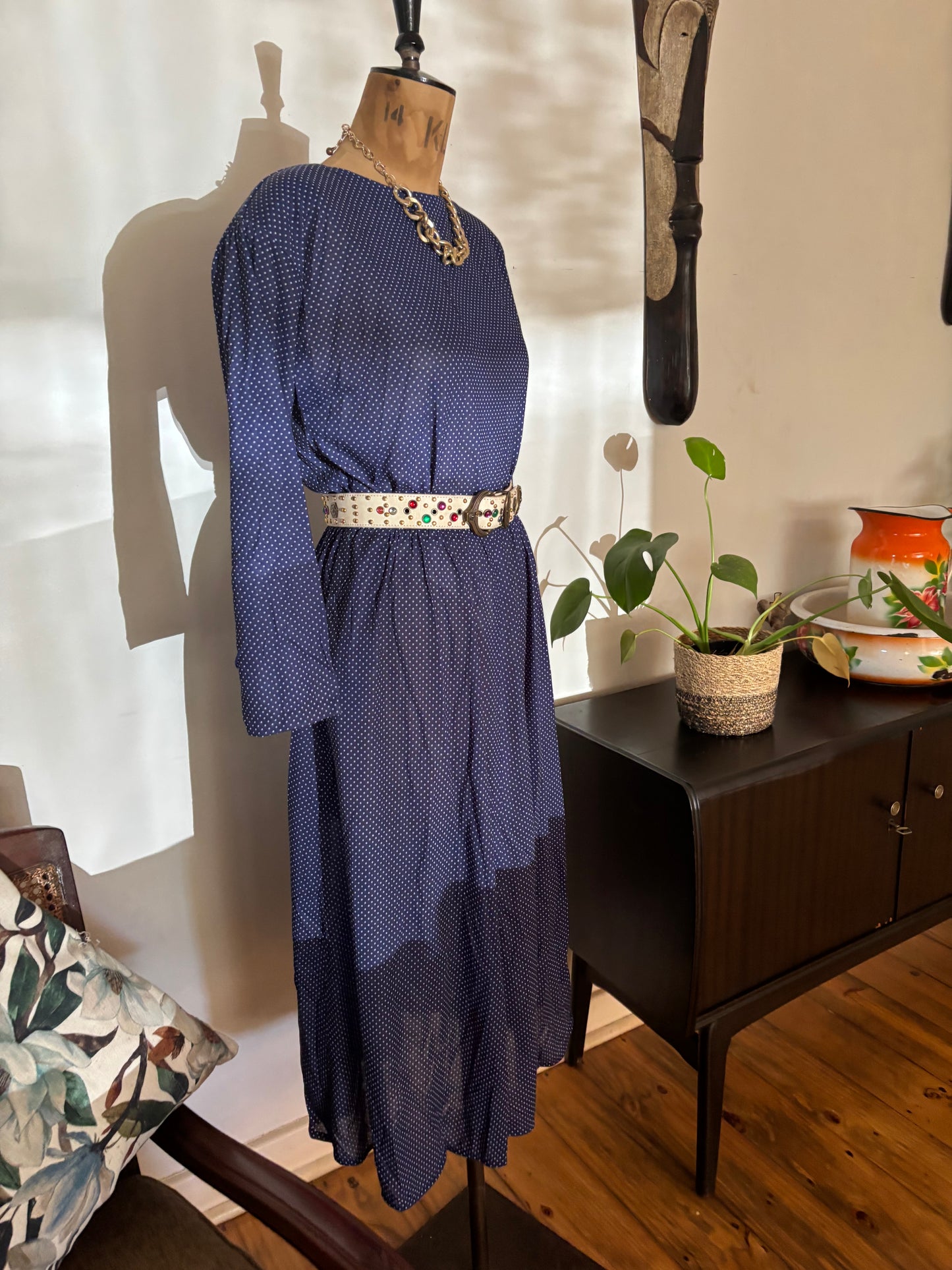 Navy Polkadot Vintage Dress