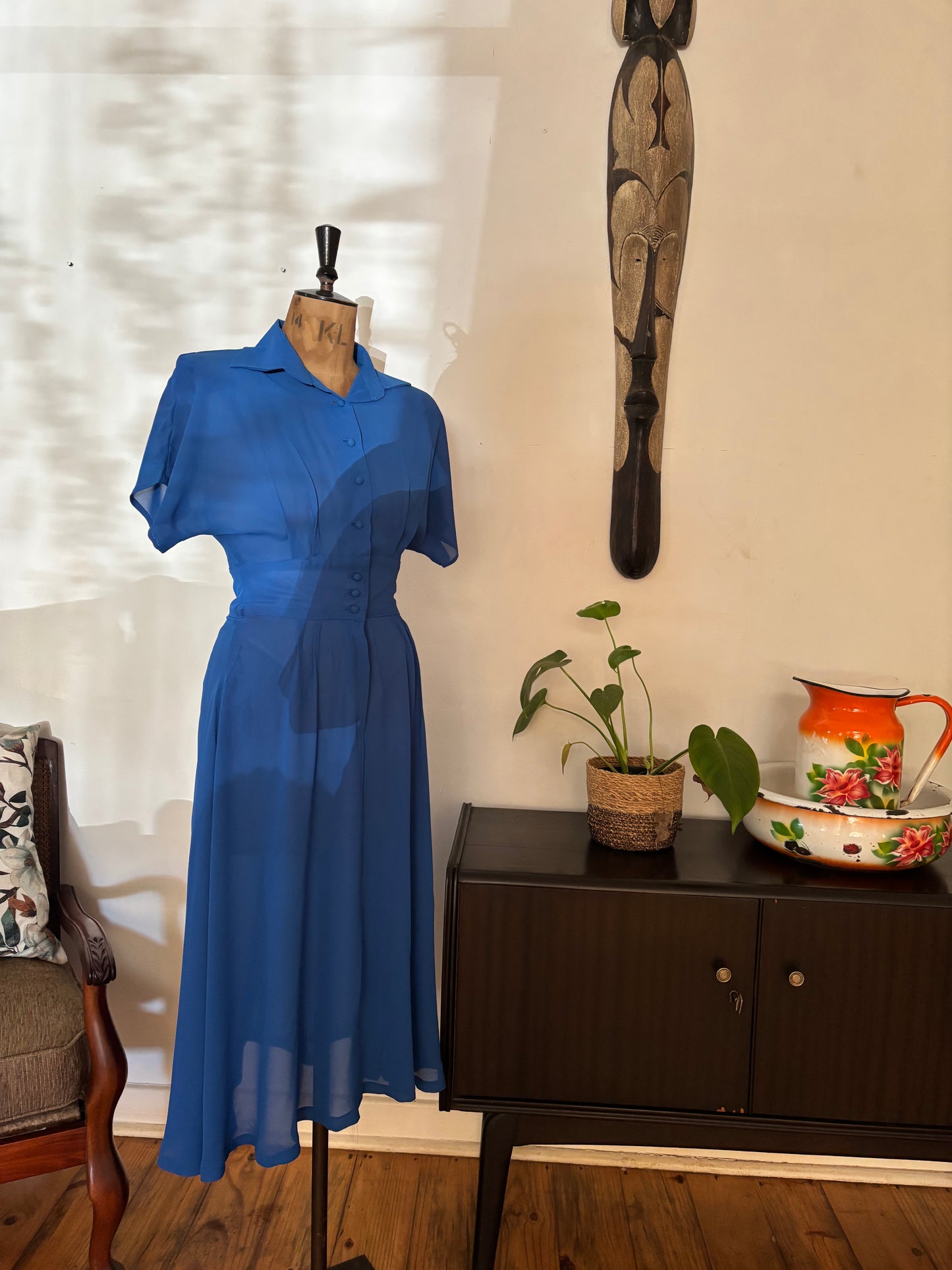 Royal Blue Chiffon Waisted Dress