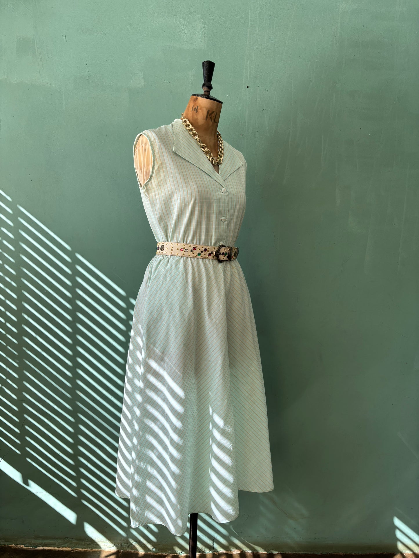 Teal Striped Vintage Collar Dress