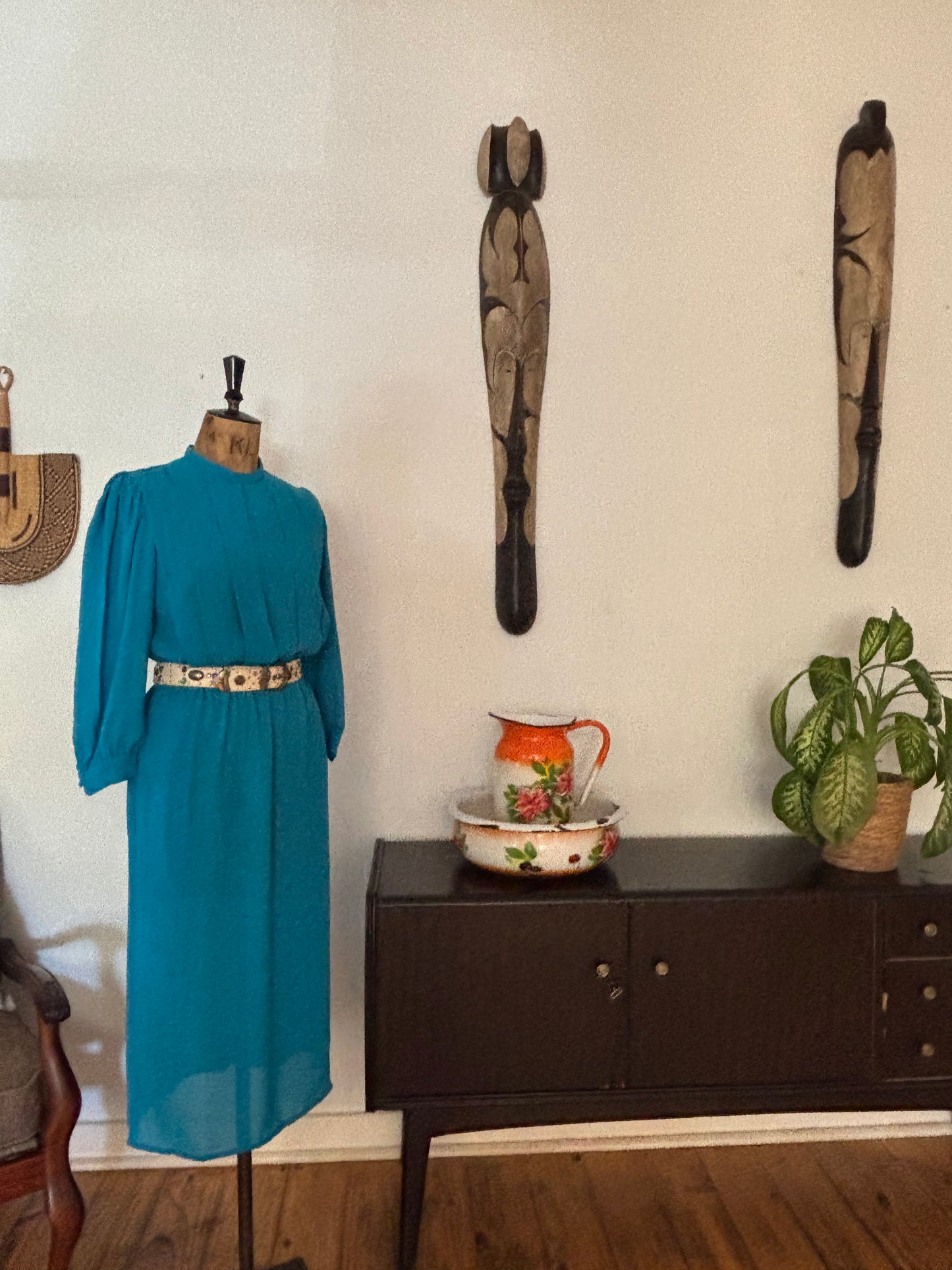 Teal Chiffon Vintage Panel Dress
