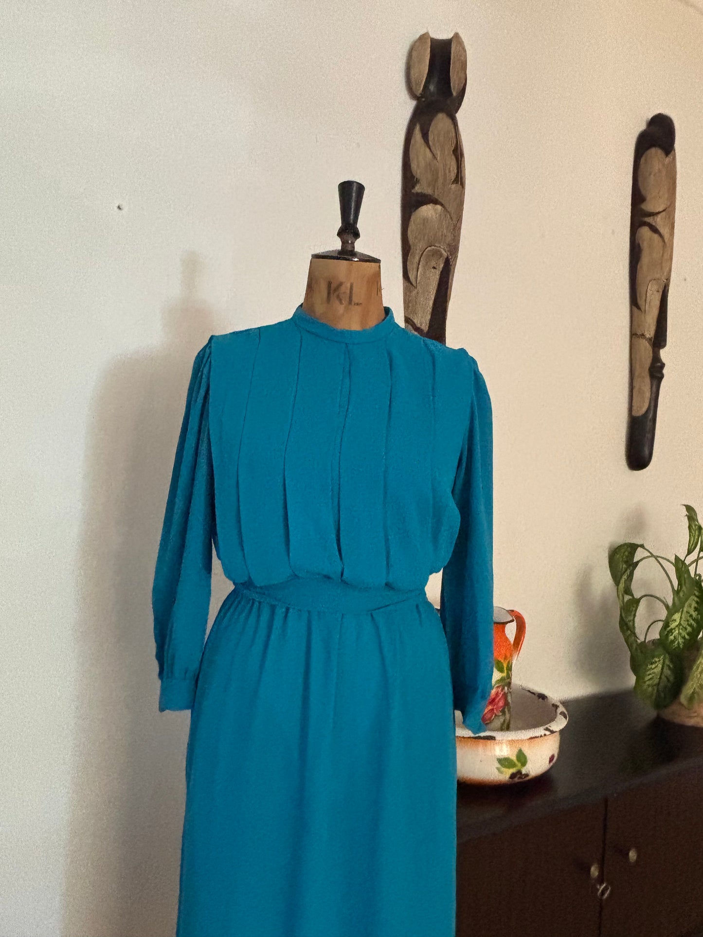 Teal Chiffon Vintage Panel Dress