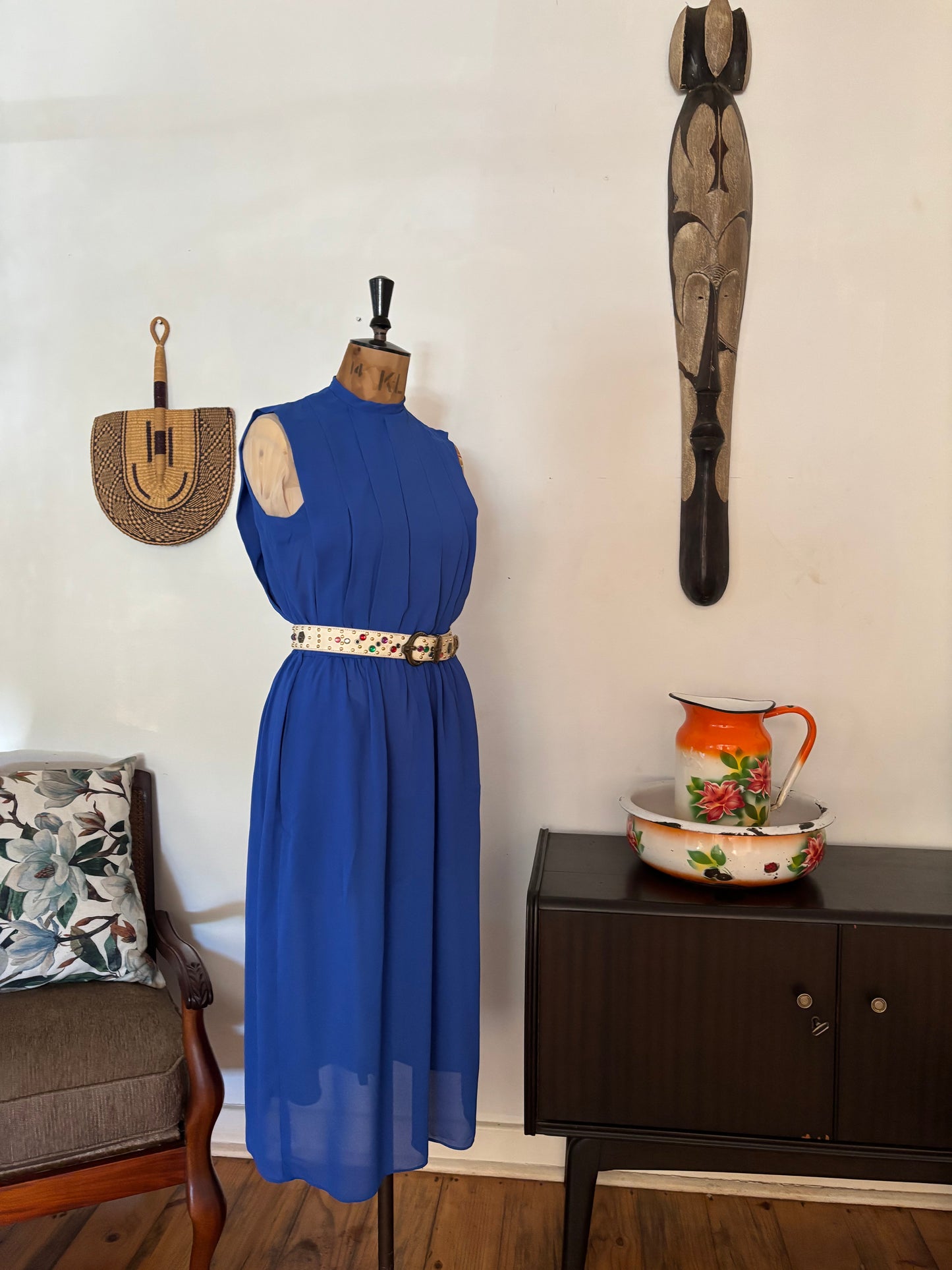 Royal Blue Vintage Panel Chiffon Dress