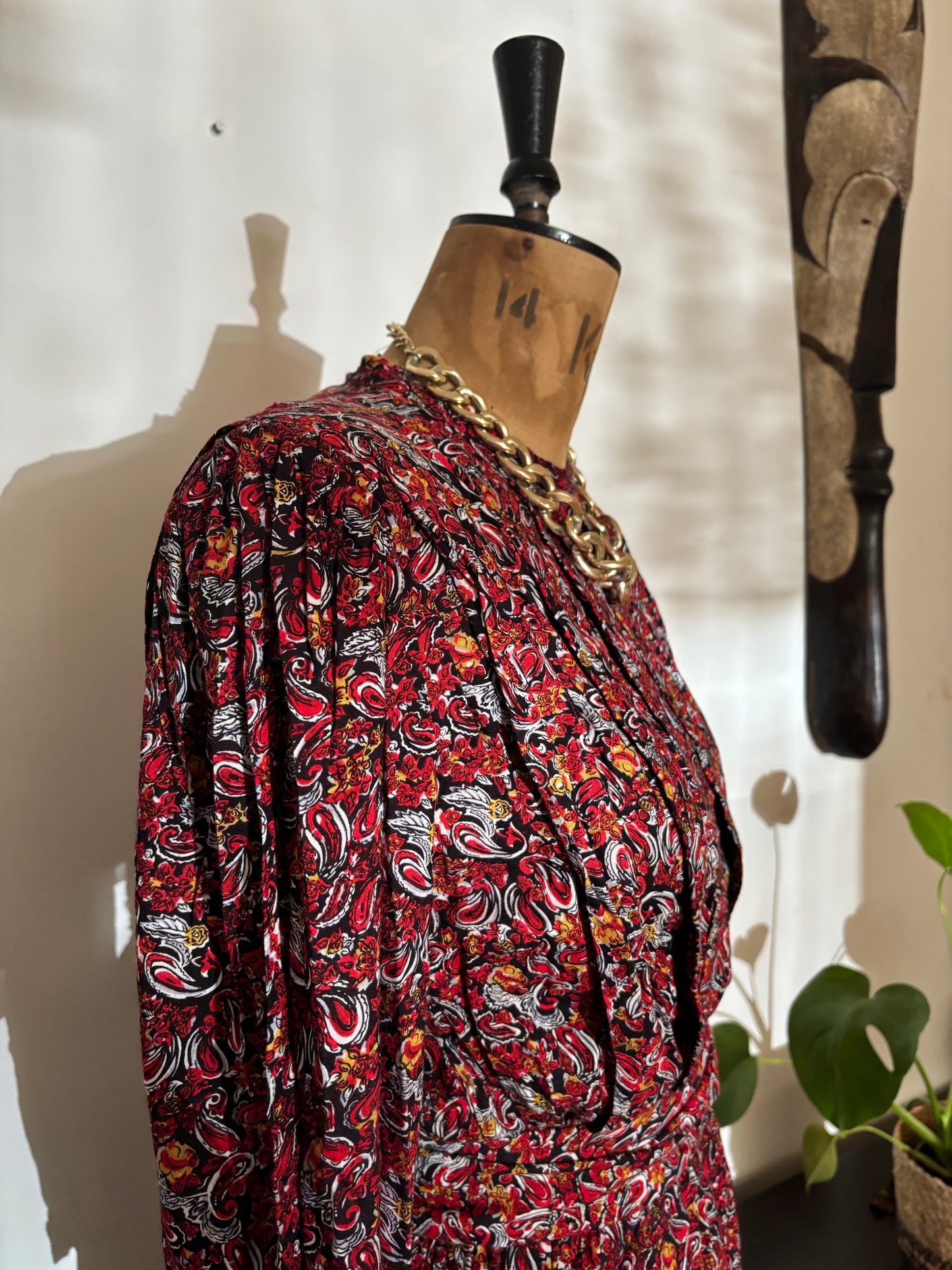 Burgundy Paisley Print Vintage Dress