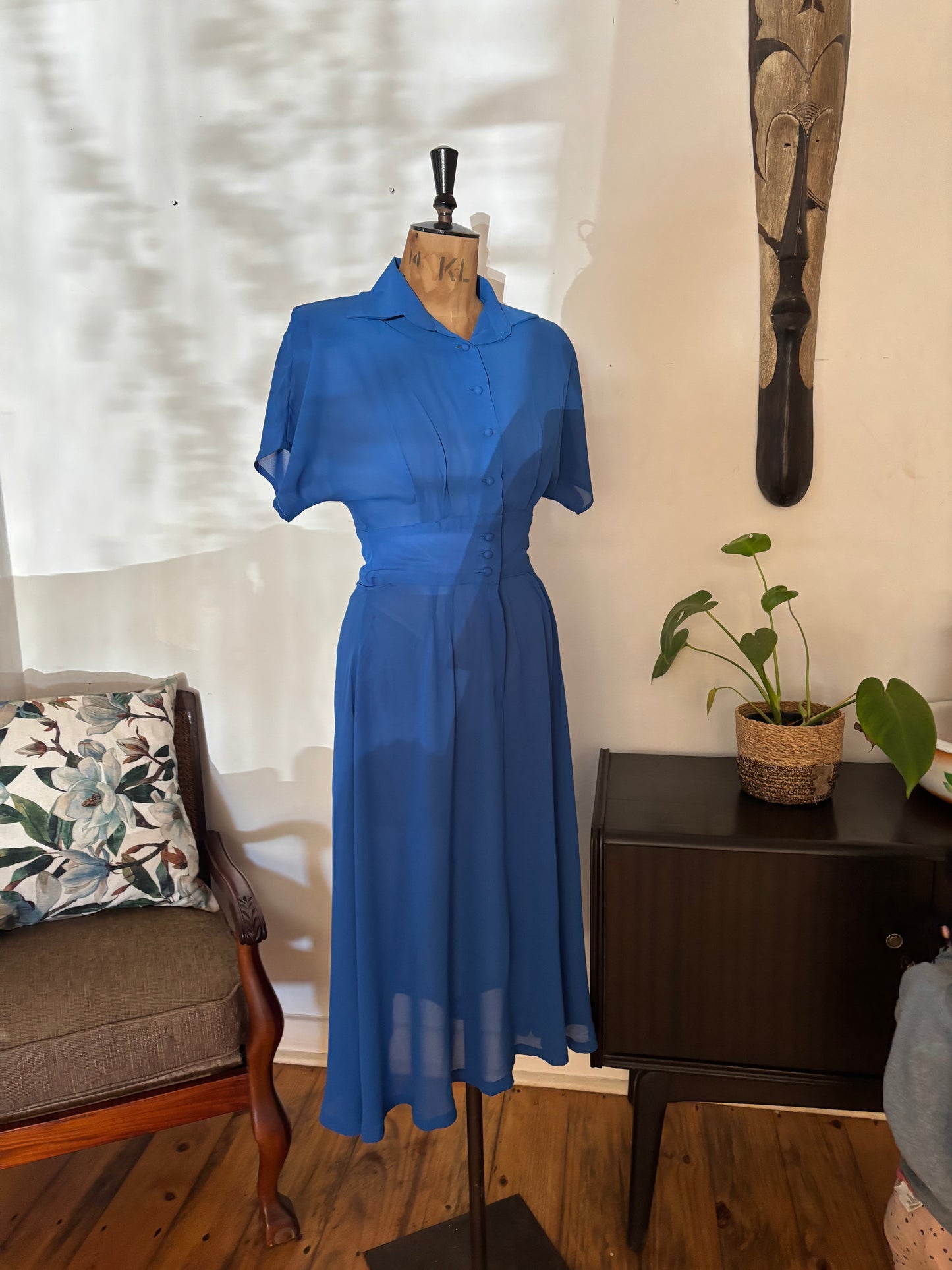 Royal Blue Chiffon Waisted Dress
