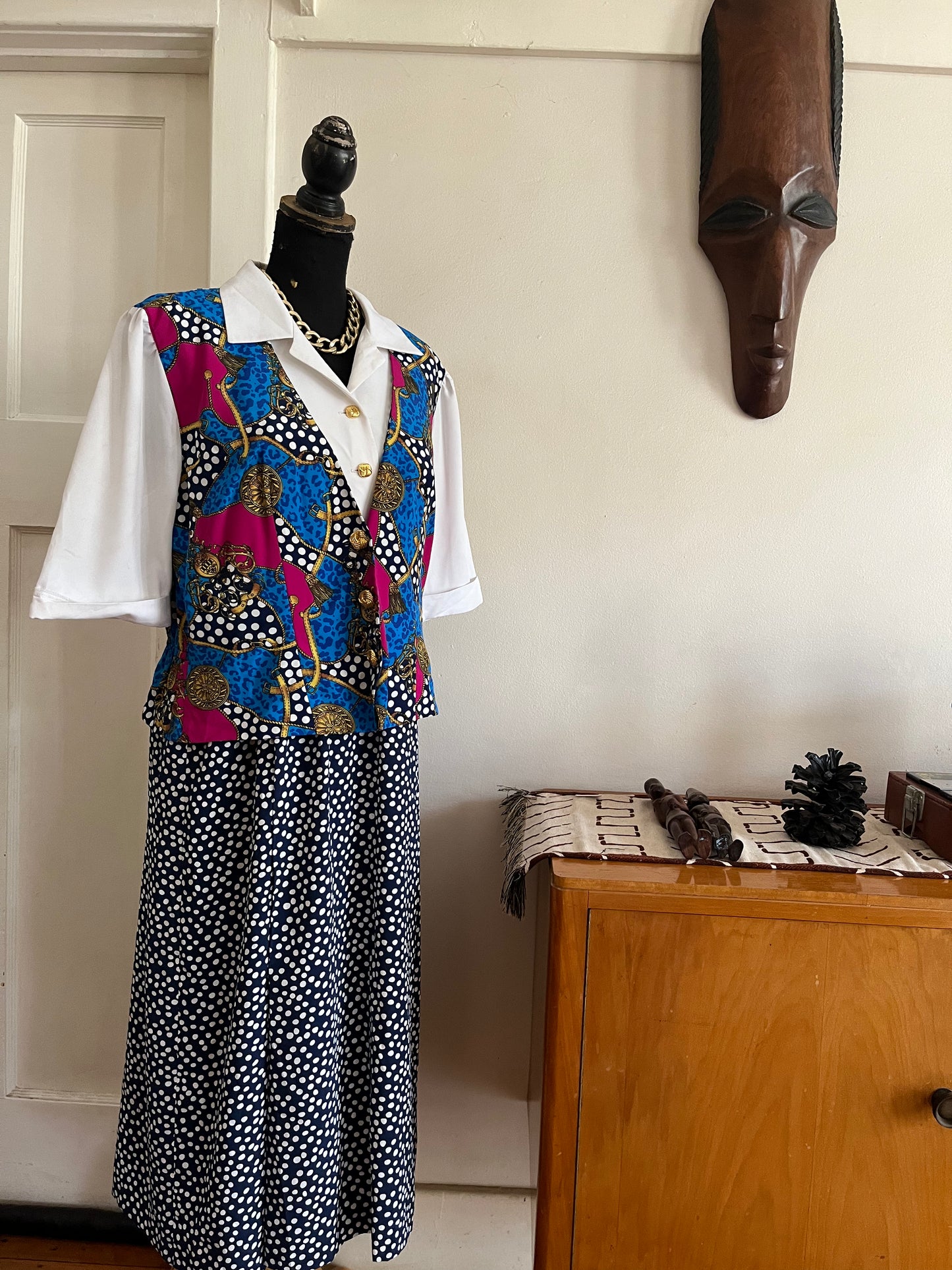 90s Waistcoat Polkadot Vintage Dress
