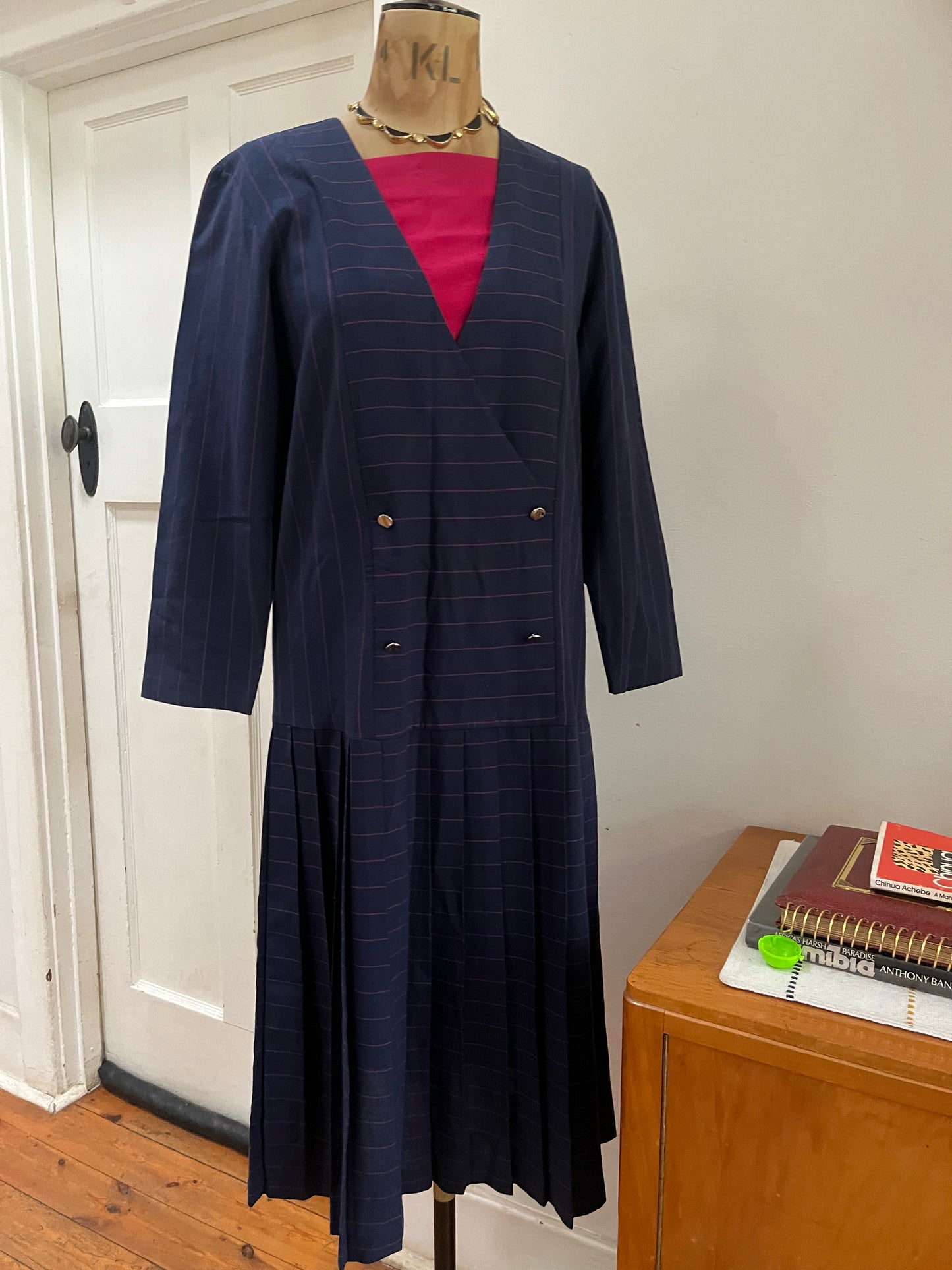 Navy Double Breasted Dropwaist Dress