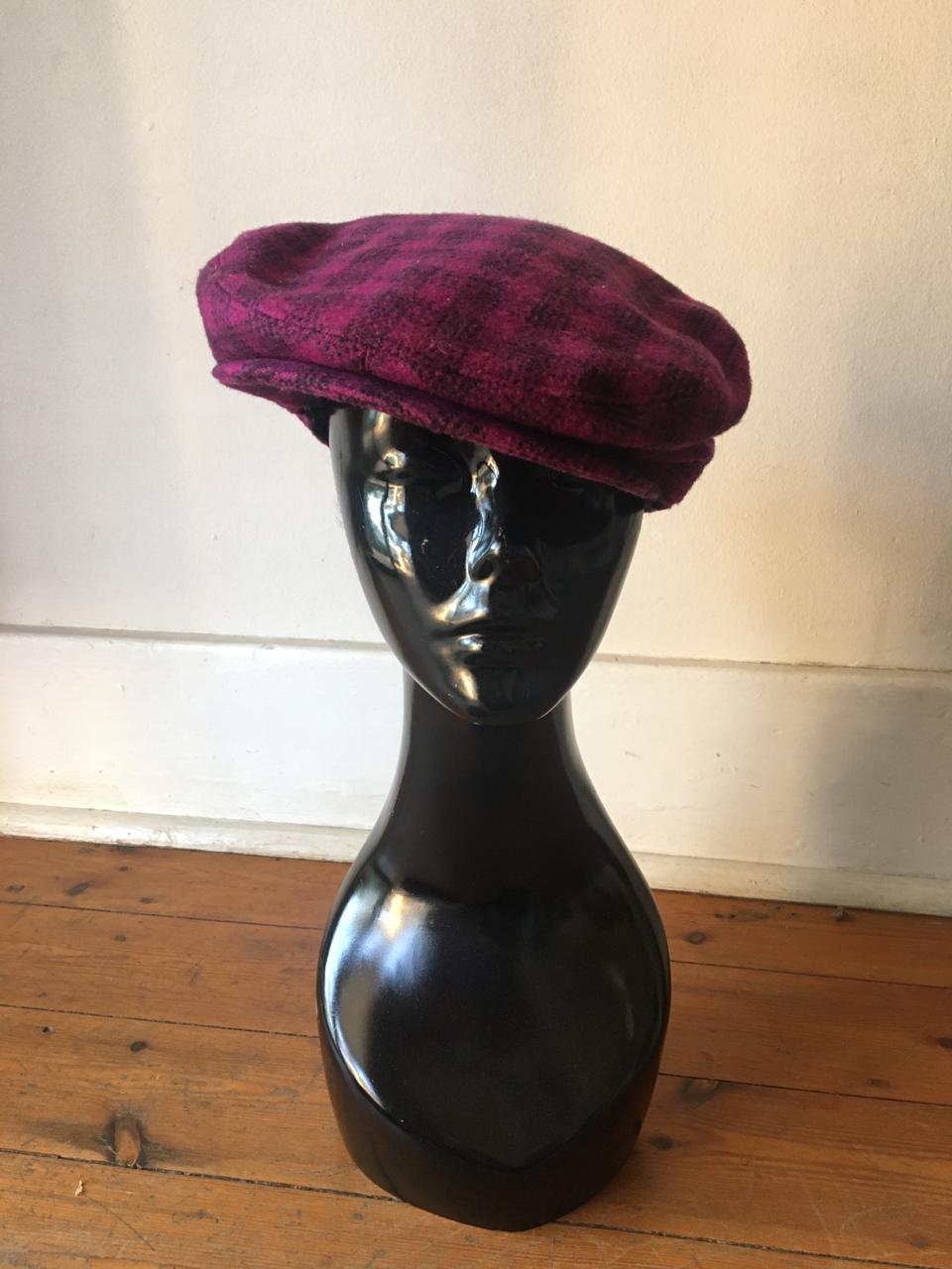 Vintage Purple & Black Gingham Print Flat top Cap