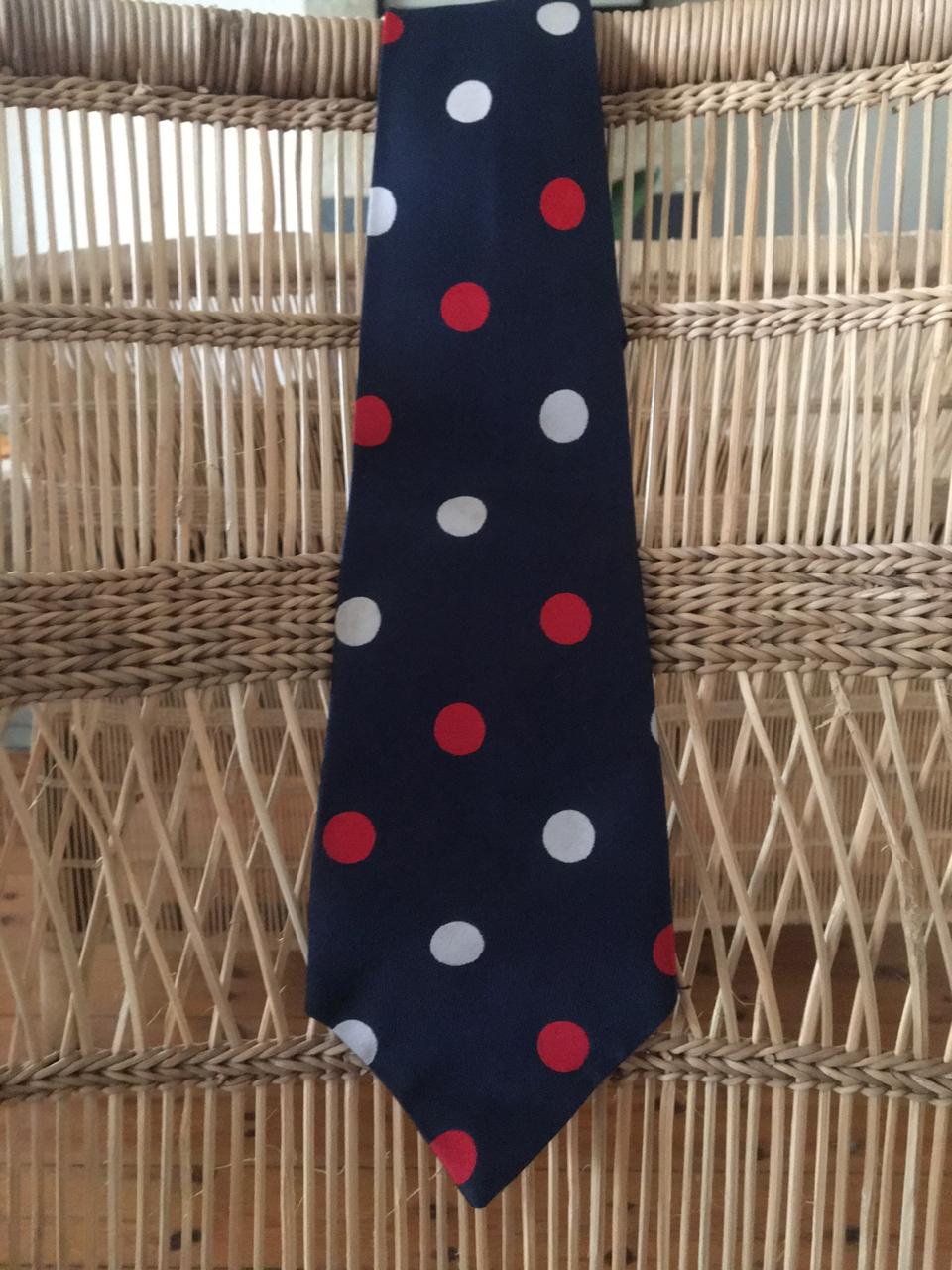 Vintage Navy, Red & White Polka Dot Necktie