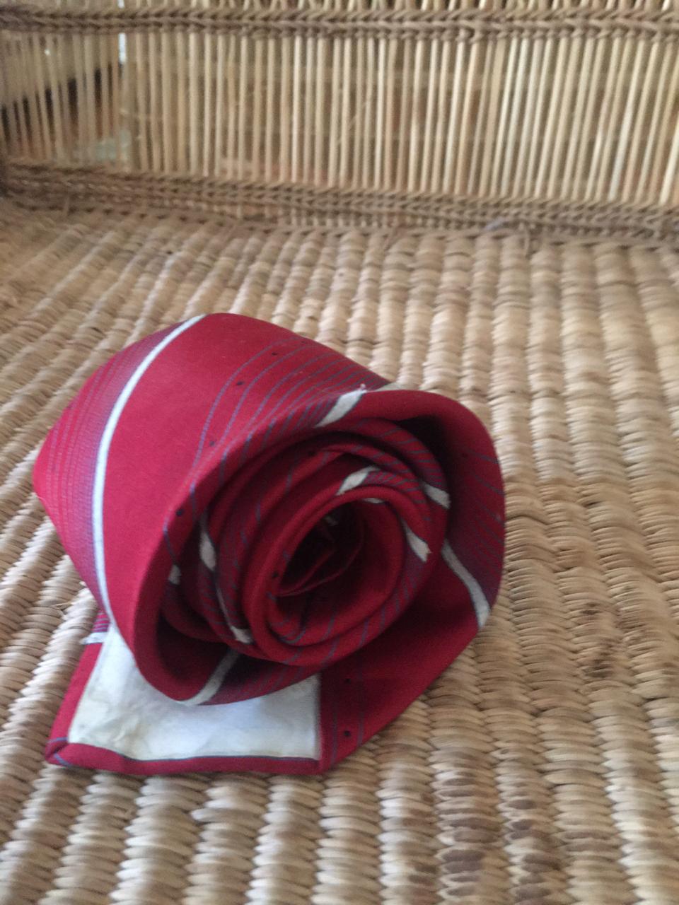 Vintage Red Necktie with White Stripes