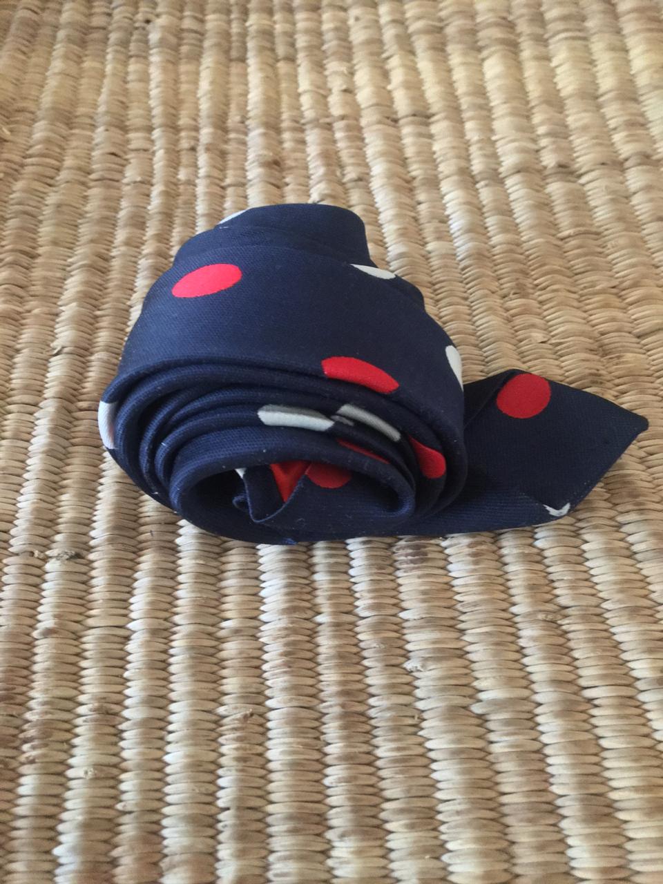 Vintage Navy, Red & White Polka Dot Necktie