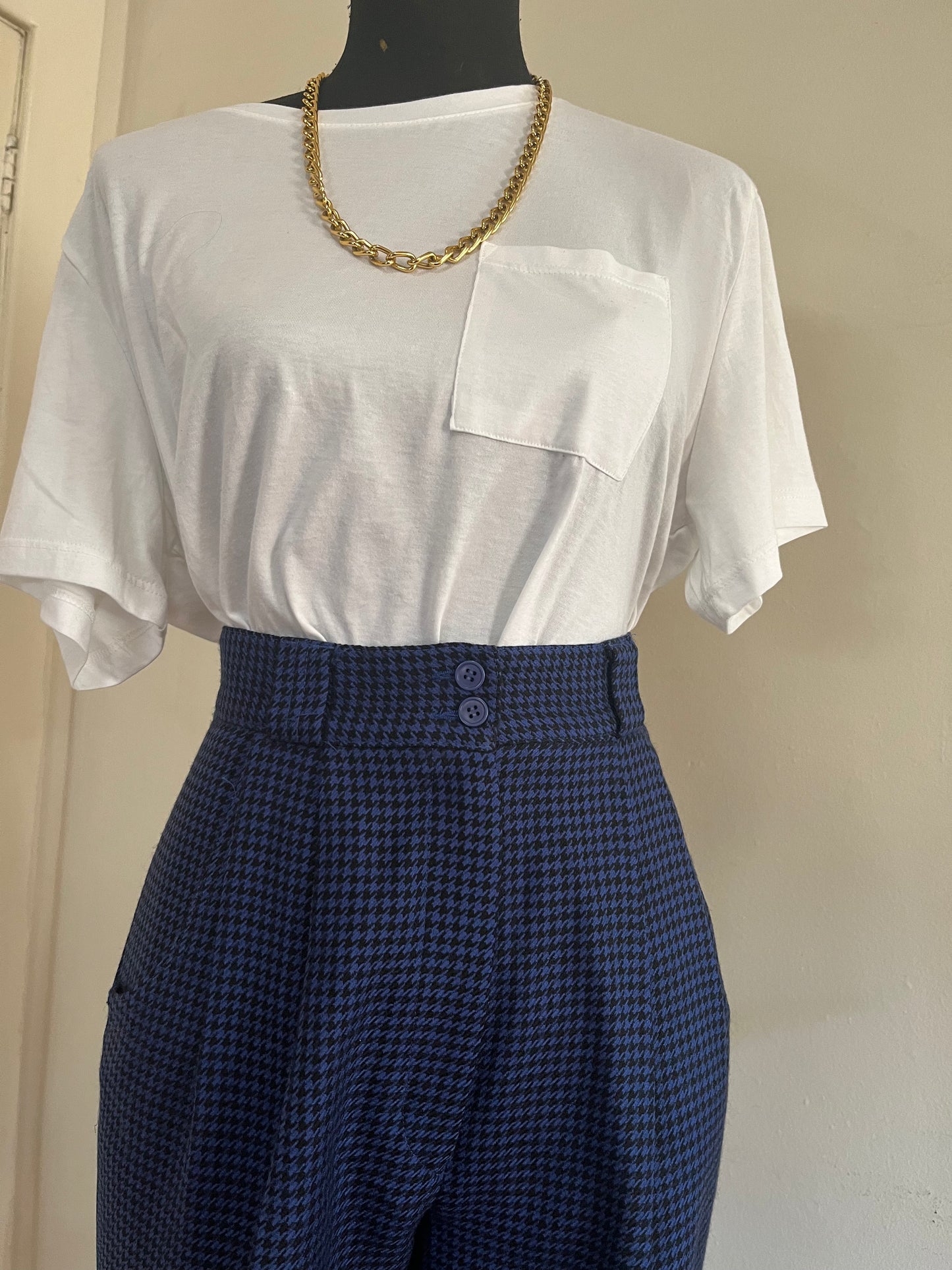 High-Waist Houndstooth Pants