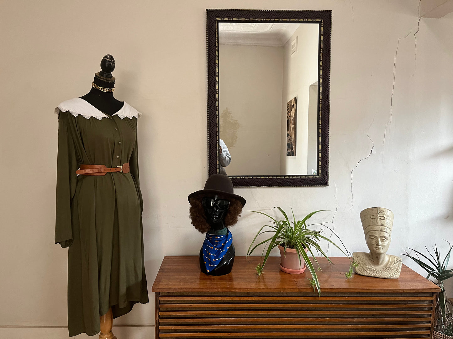 Olive Green Vintage Collar Dress