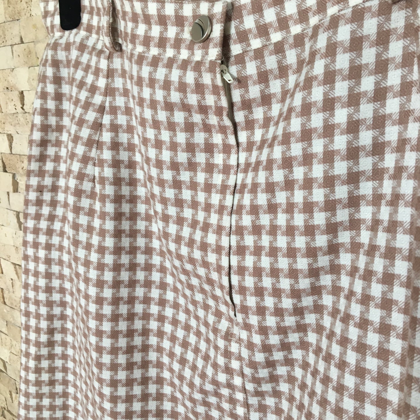 Brown & White Houndstooth Print Skirt