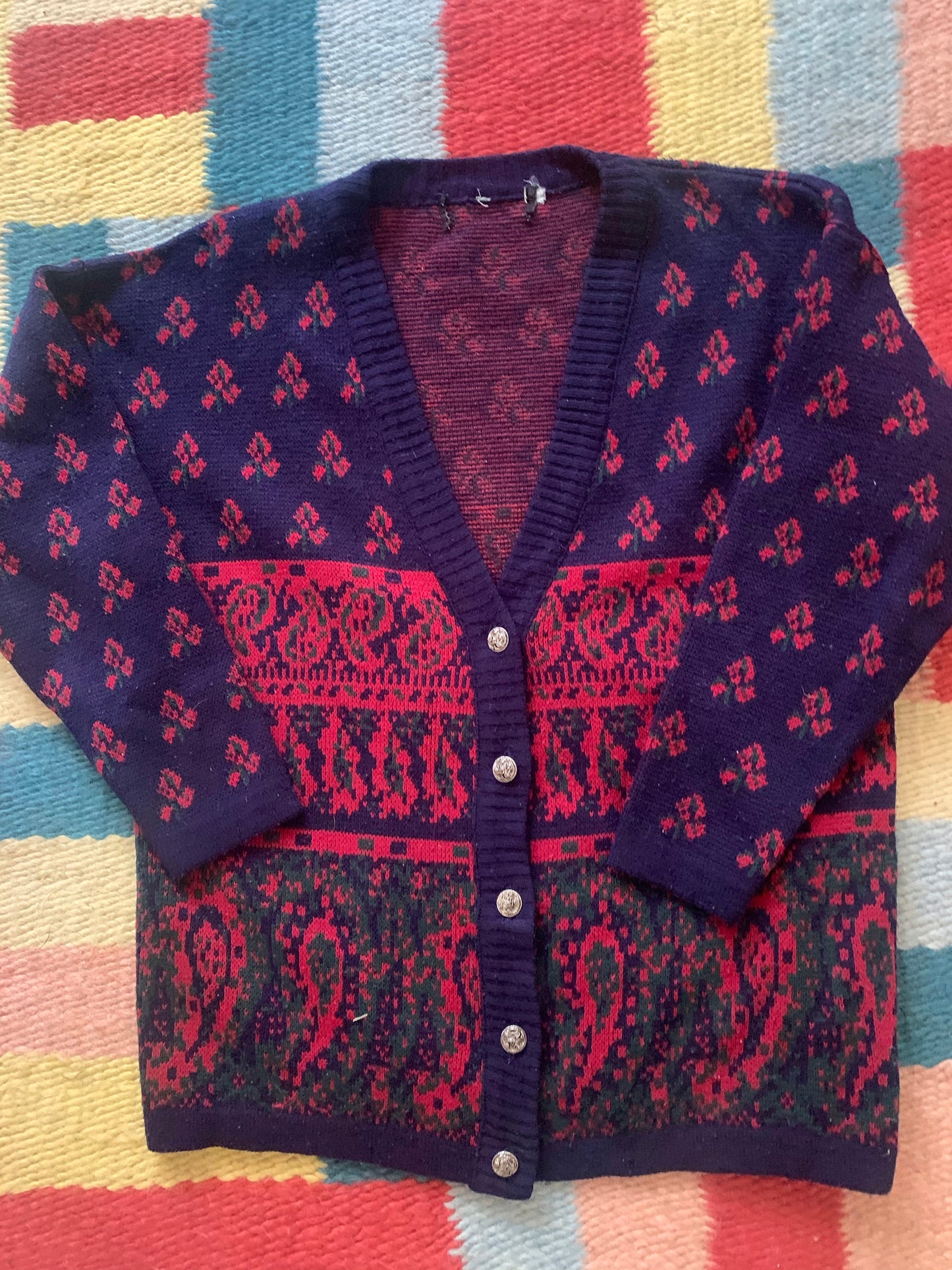 Vintage Red & Navy Cardigan