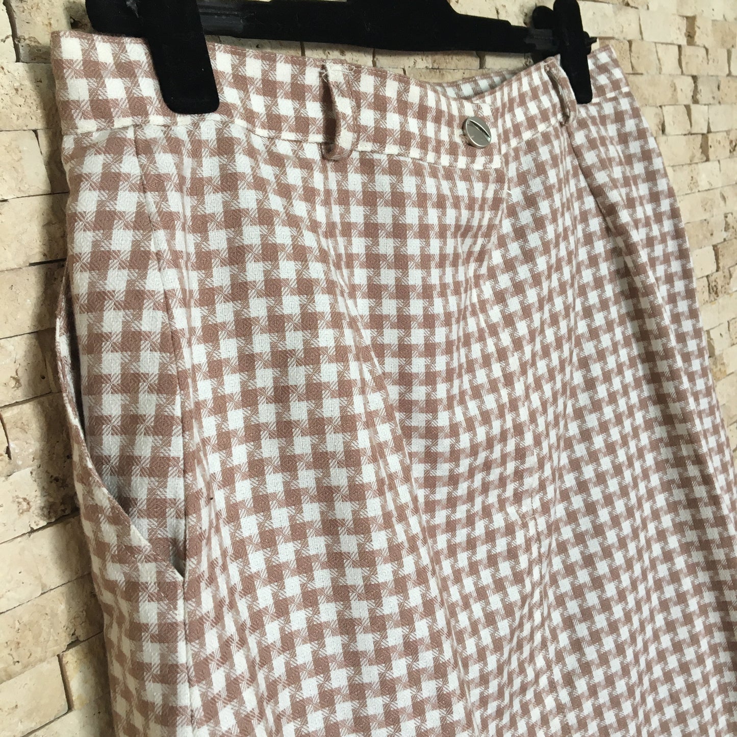 Brown & White Houndstooth Print Skirt