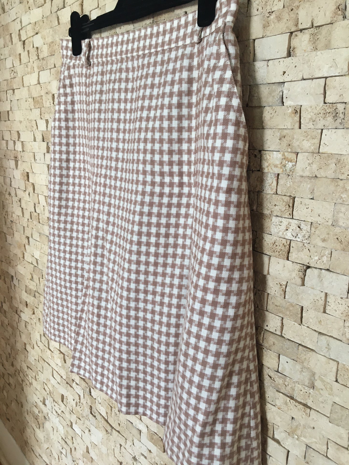 Brown & White Houndstooth Print Skirt