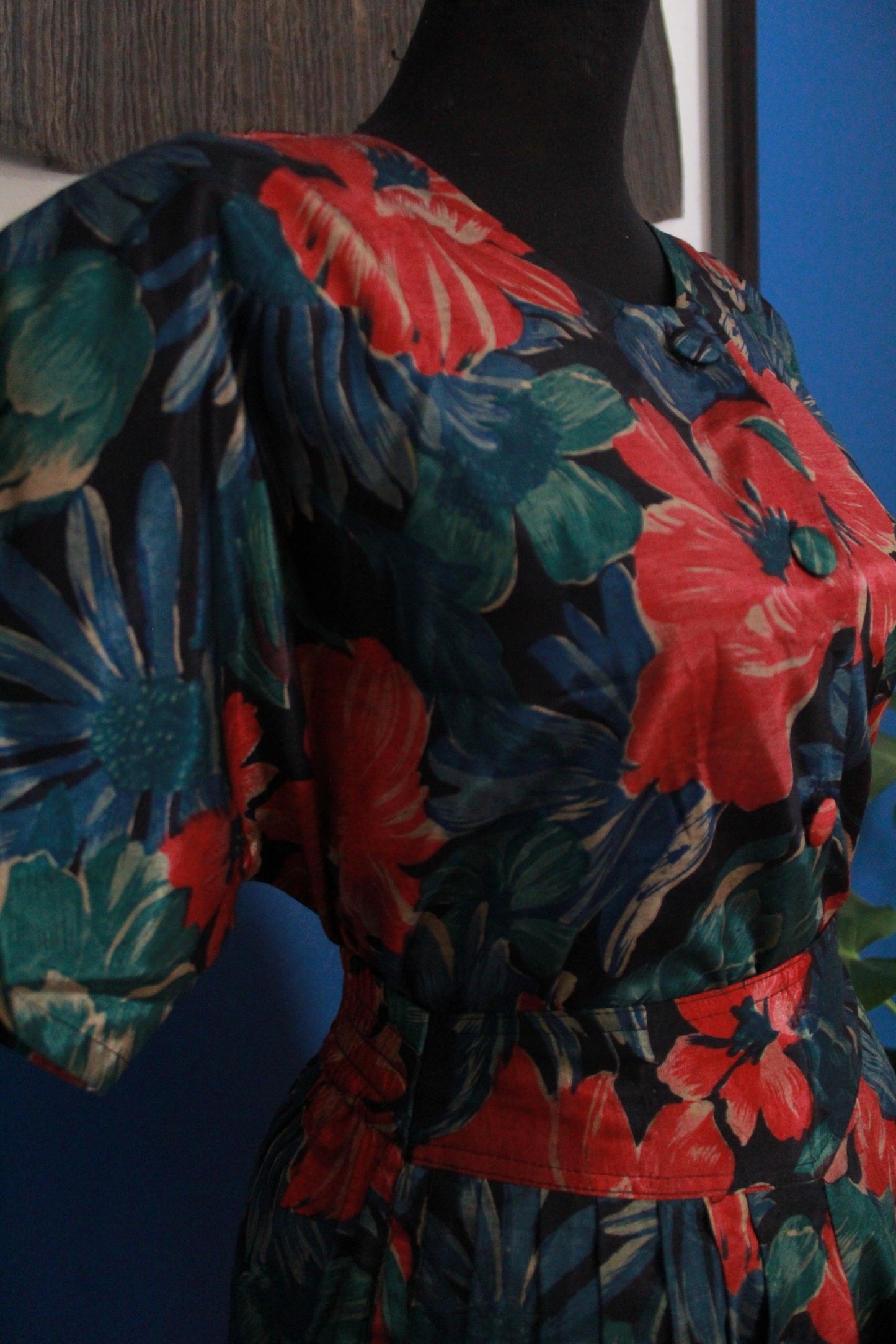 Vintage Red & Green Floral Print Two-Piece