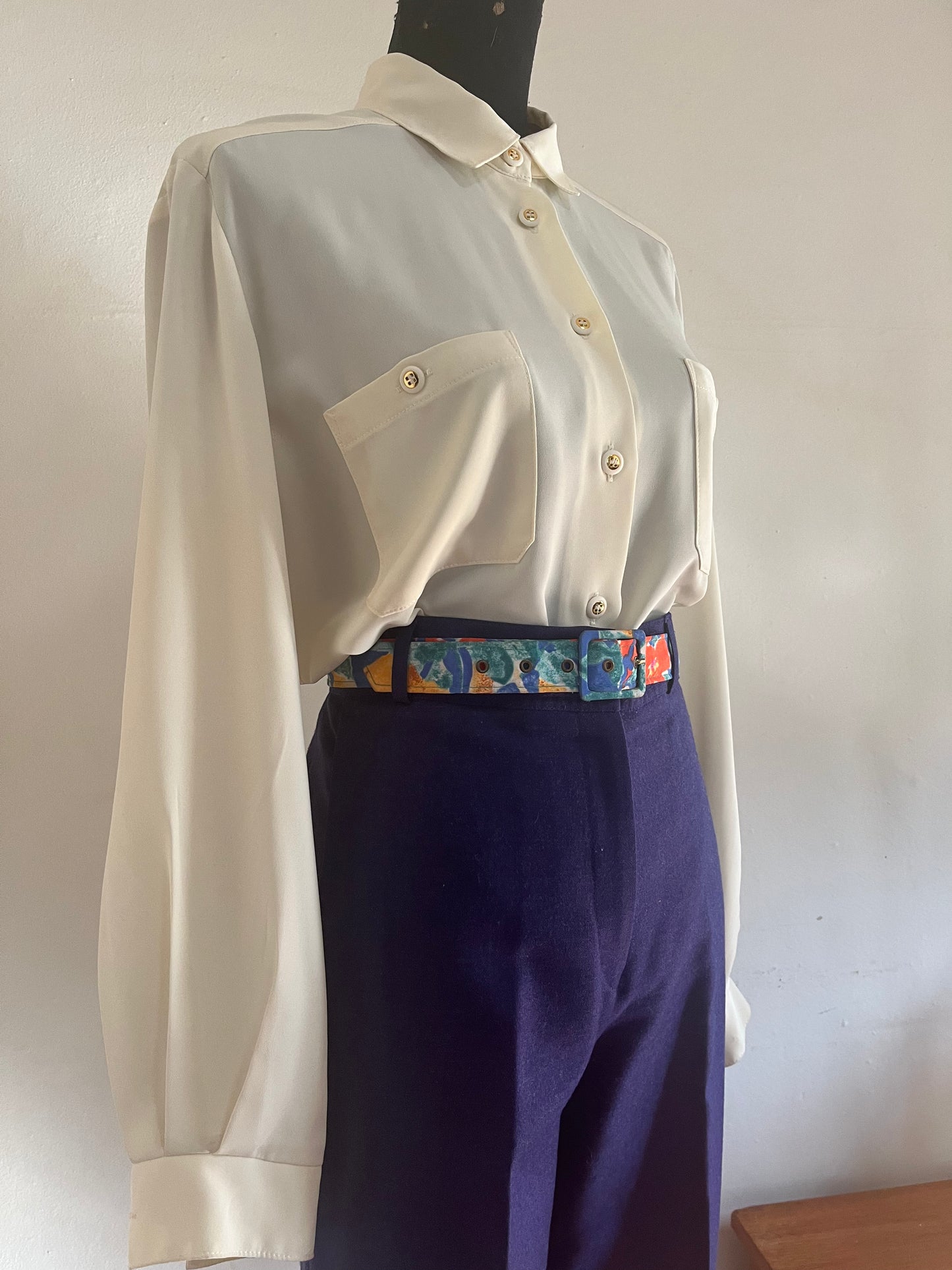 Purple Wool High-Waist Pants