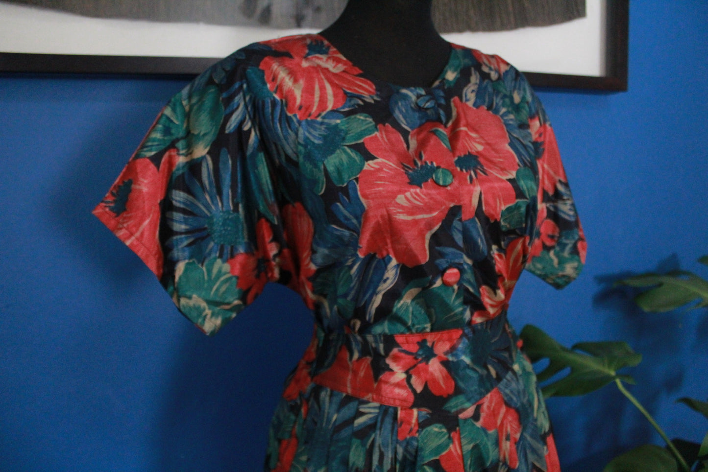 Vintage Red & Green Floral Print Two-Piece