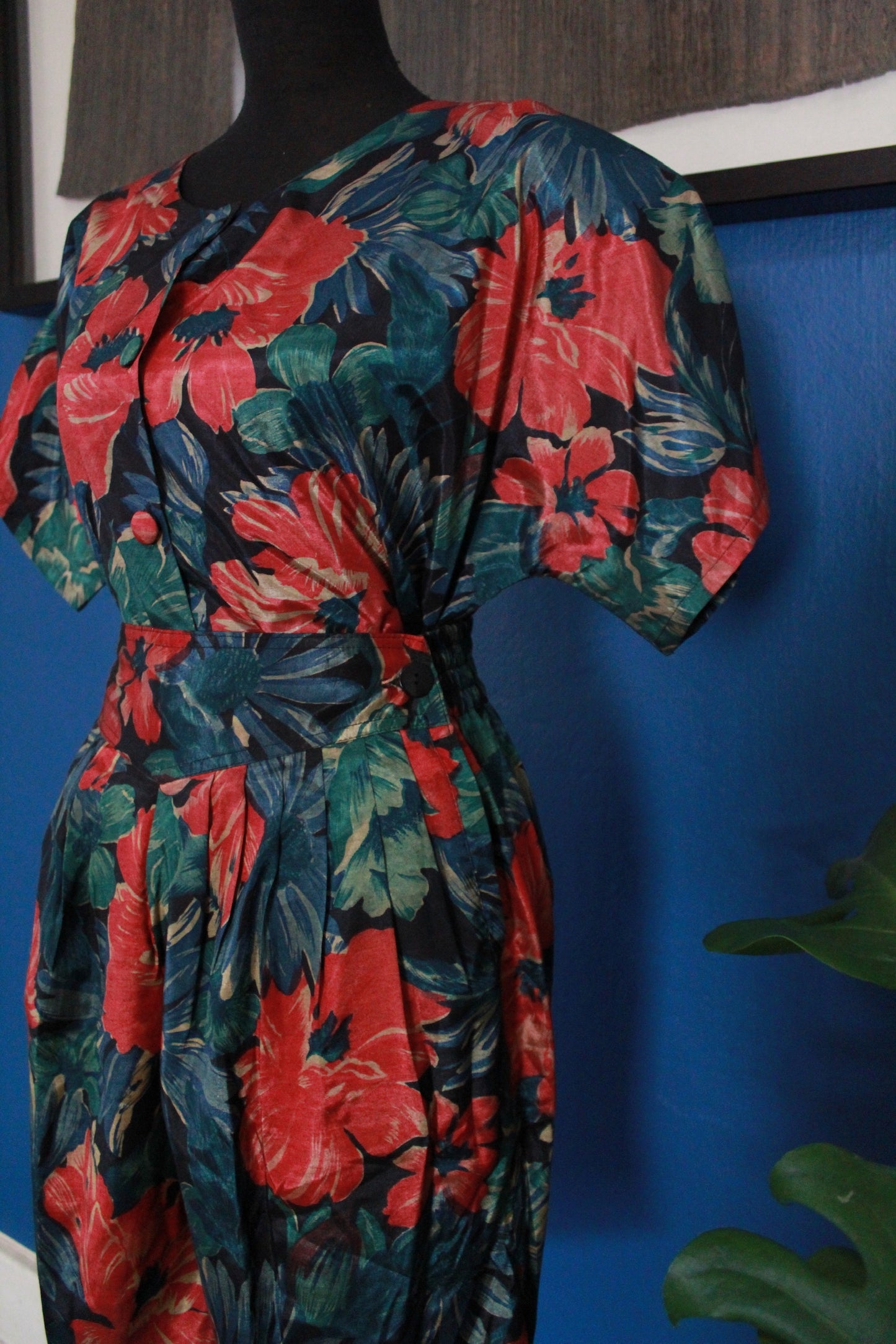 Vintage Red & Green Floral Print Two-Piece