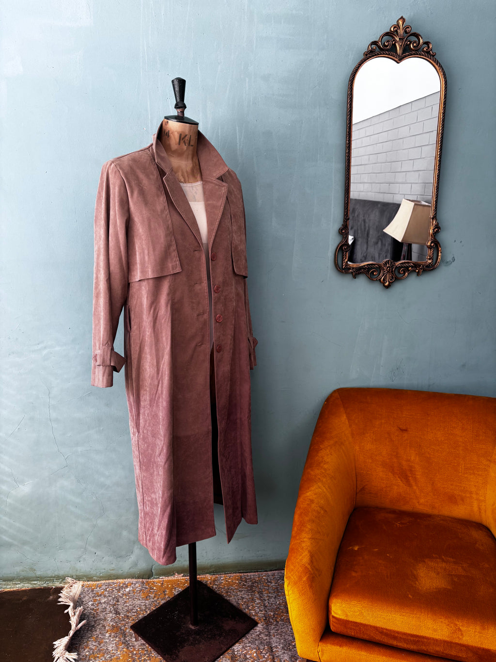 Brown Velour Trench Coat & Pants Set
