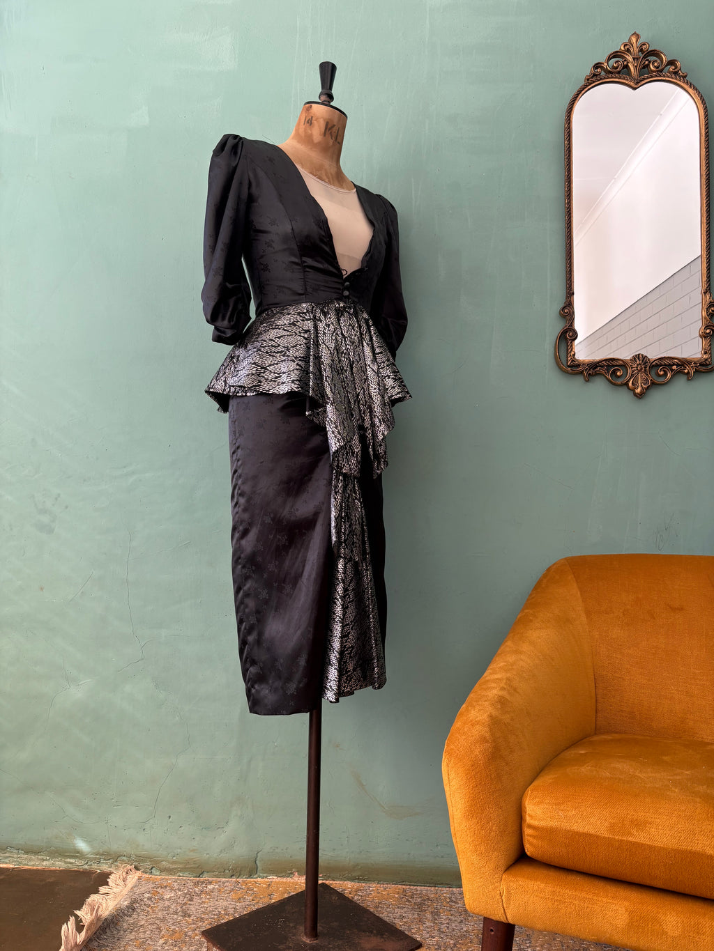 Black 80s Vintage Peplum Dress