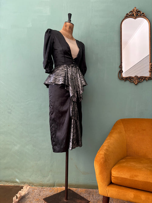 Black 80s Vintage Peplum Dress